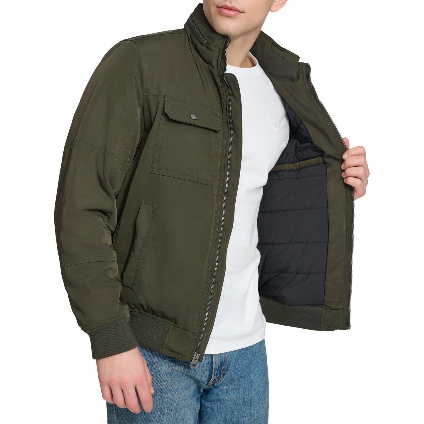Levi's Stand Collar Utility Bomber Jacket, Army Green, M