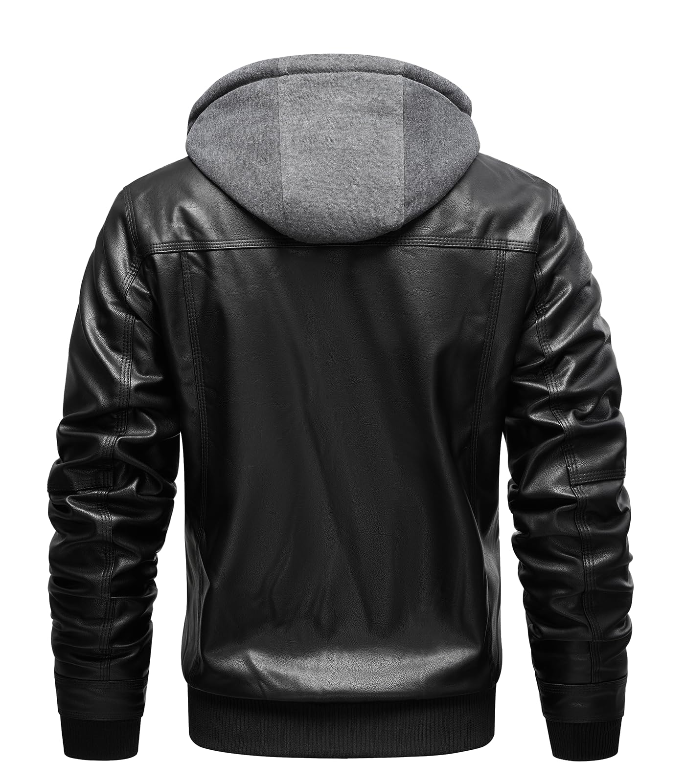 INVACHI Men's Leather Jacket Motorcycle Bomber Jacket Windproof PU Vintage Jacket with Removable Hood