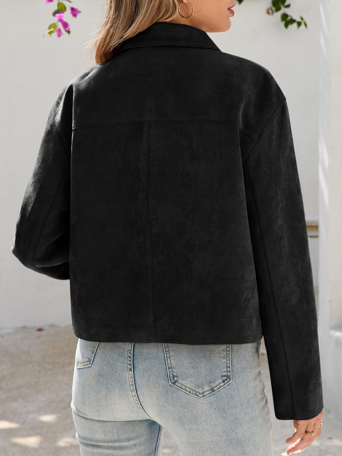 Tankaneo Womens Faux Suede Leather Jackets Casual Cropped Coats Vintage Button Down Shackets