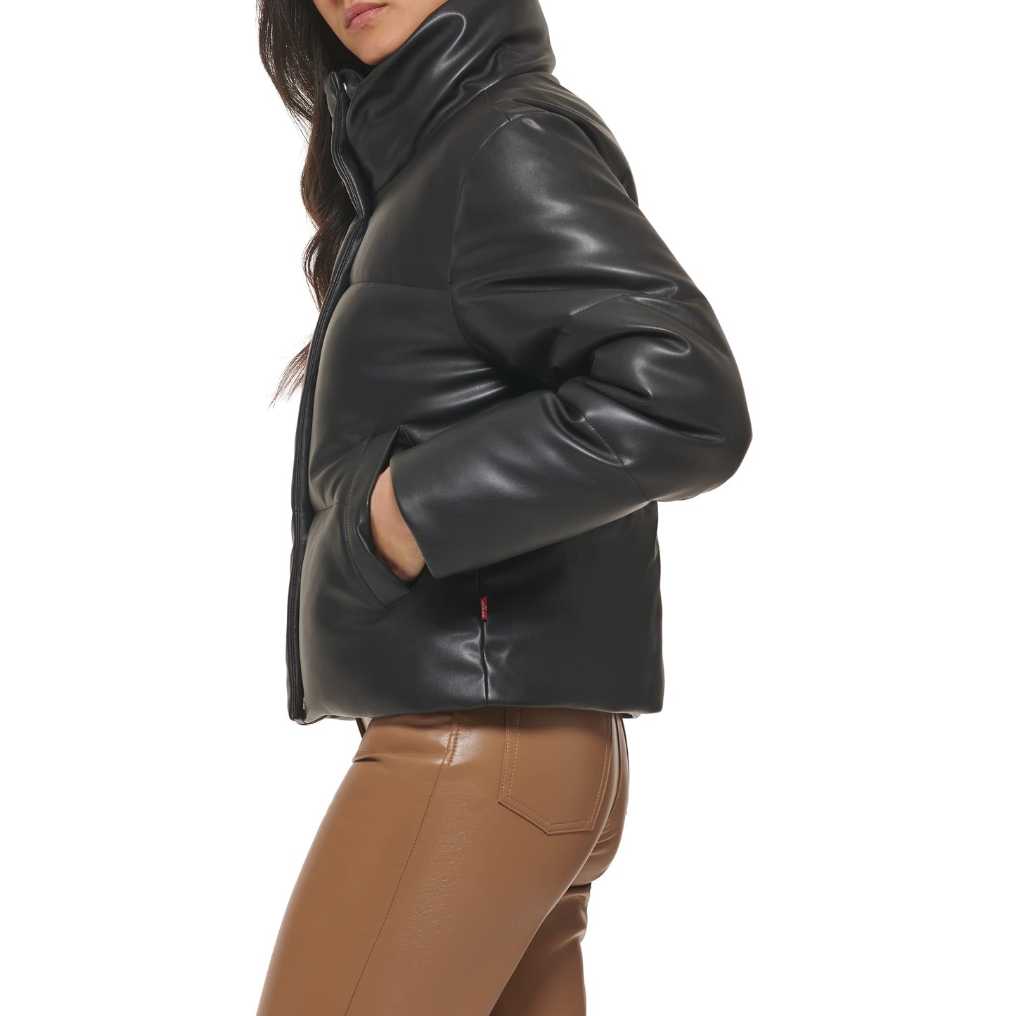Levi's Women's Vegan Leather Quilted Shorty Puffer, Black, Large