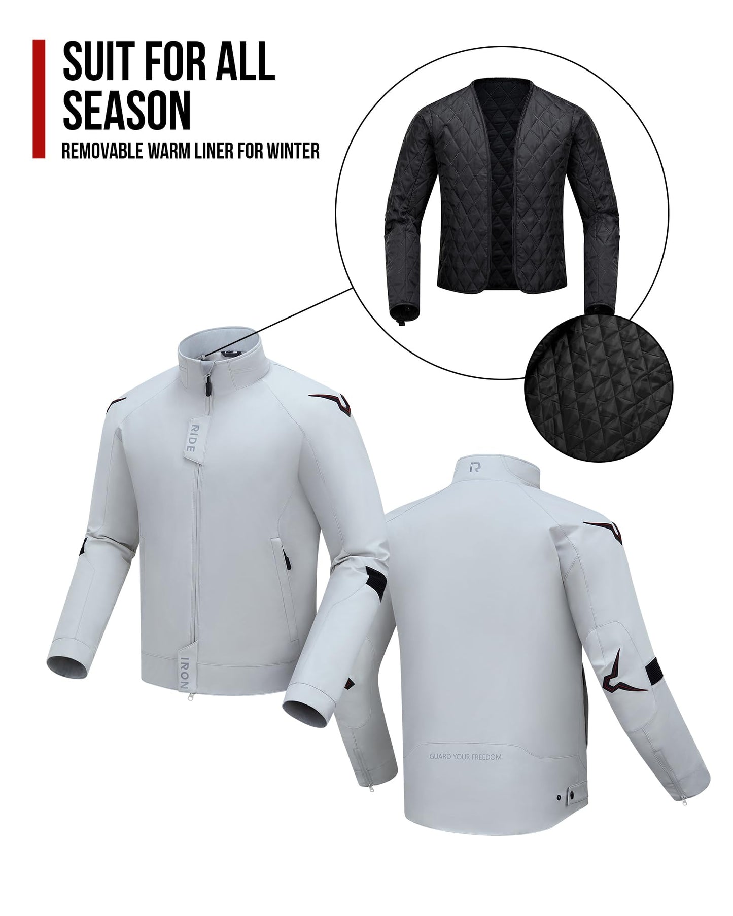 RIDEIRON Motorcycle Riding Jacket Waterproof for Men All Season