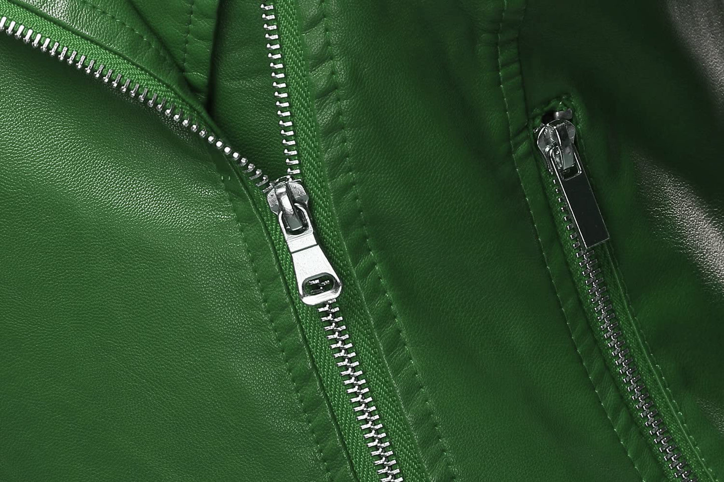 Tanming Women's Faux Leather Moto Biker Short Coat Jacket (Green-M)