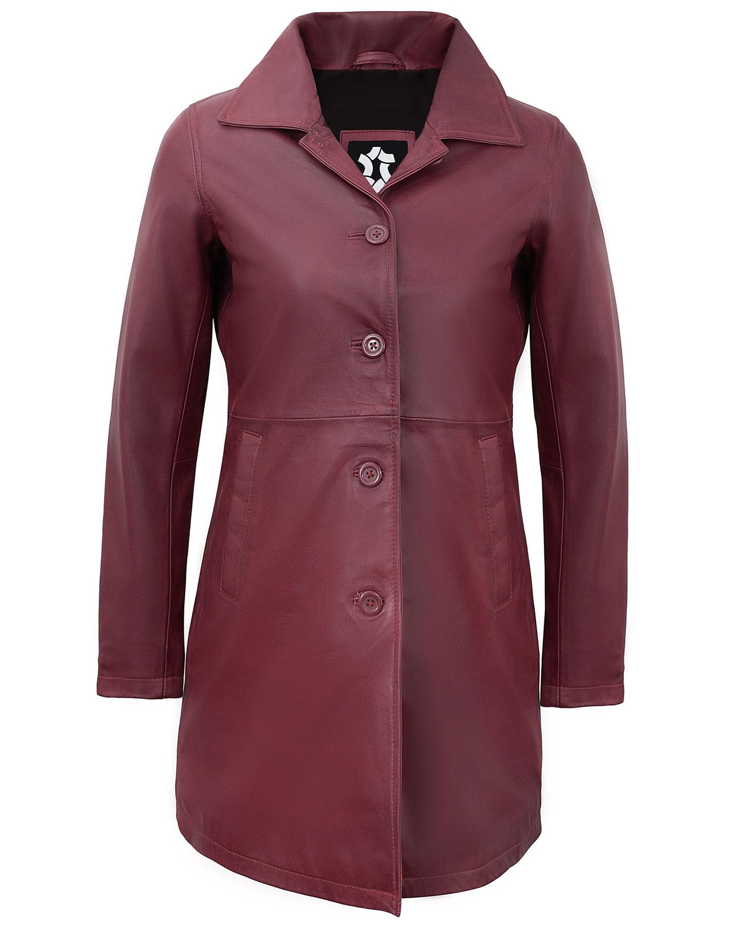 UrbanFocal Maroon Long Leather Jacket Women - Casual Womens Leather Coat | [101009106] Angla Maroon, 2XL