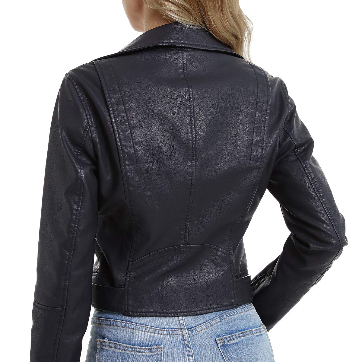DIASHINY Black Faux Leather Jacket For Women With Belt PU Cropped Moto Biker Coat Motorcycle Crop Short Jacket 036 M