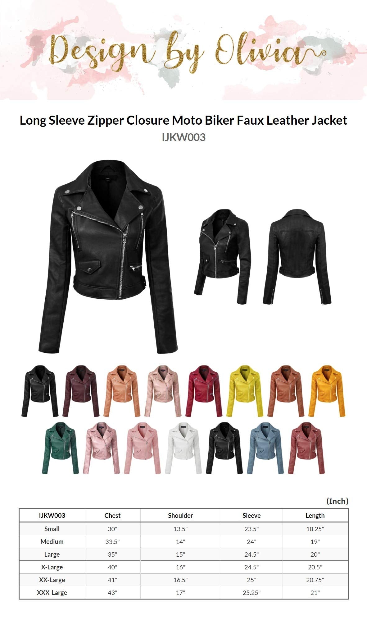 Design by Olivia Women's Long Sleeve Zipper Closure Moto Biker Faux Leather Jacket Black2 3XL