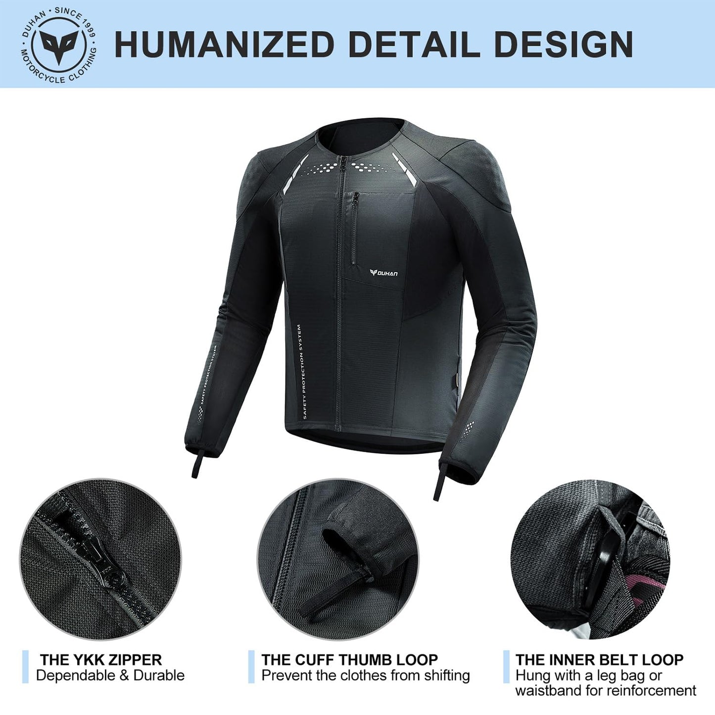 DUHAN Motorcycle Shirt Mesh Motorcycle Jacket Men with CE Level 2 Armor motorcycle protective gear for All Seasons (US, Alpha, Medium, Regular, Regular, Black)