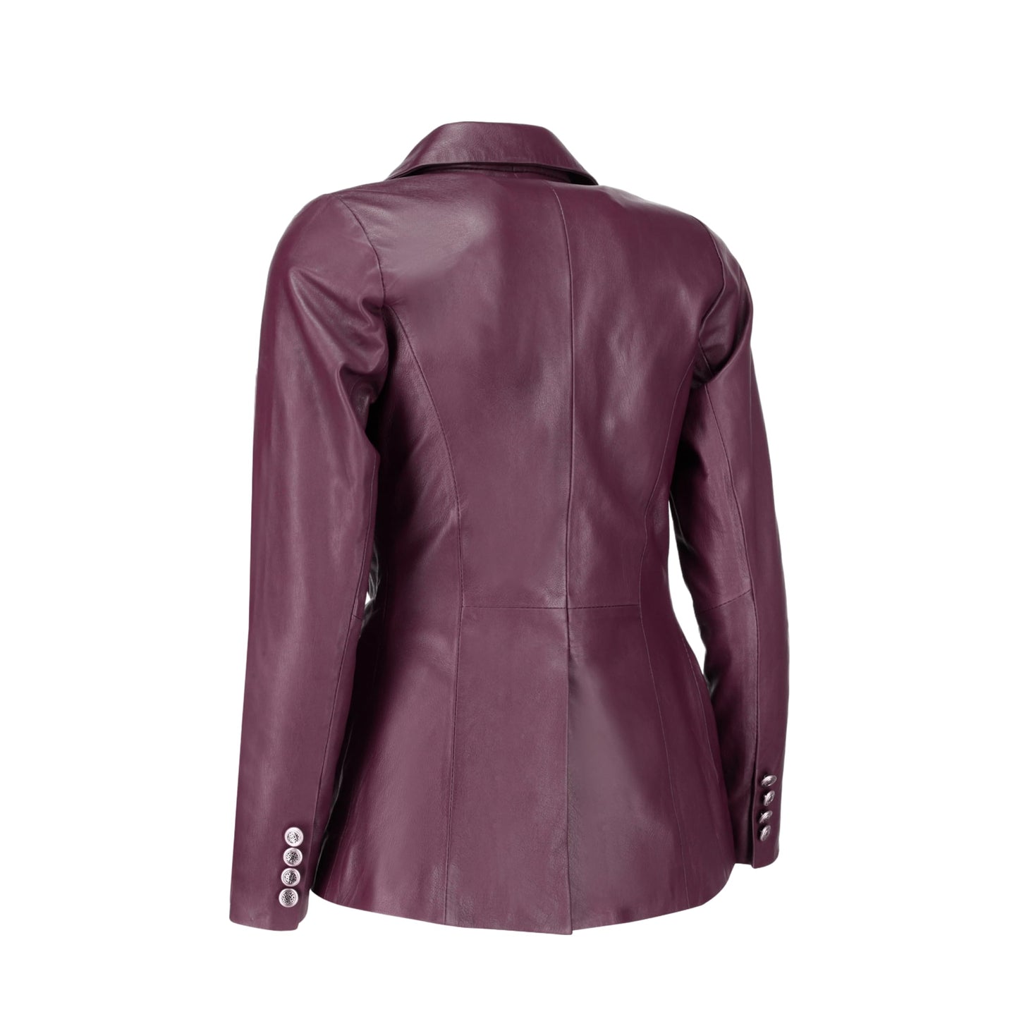 Jild Double Breasted Fancy Buttons Lambskin Leather Blazer Women - Kim Kardashian Long Sleeve Coat Style Leather Jacket Women (FC-Bur-L)