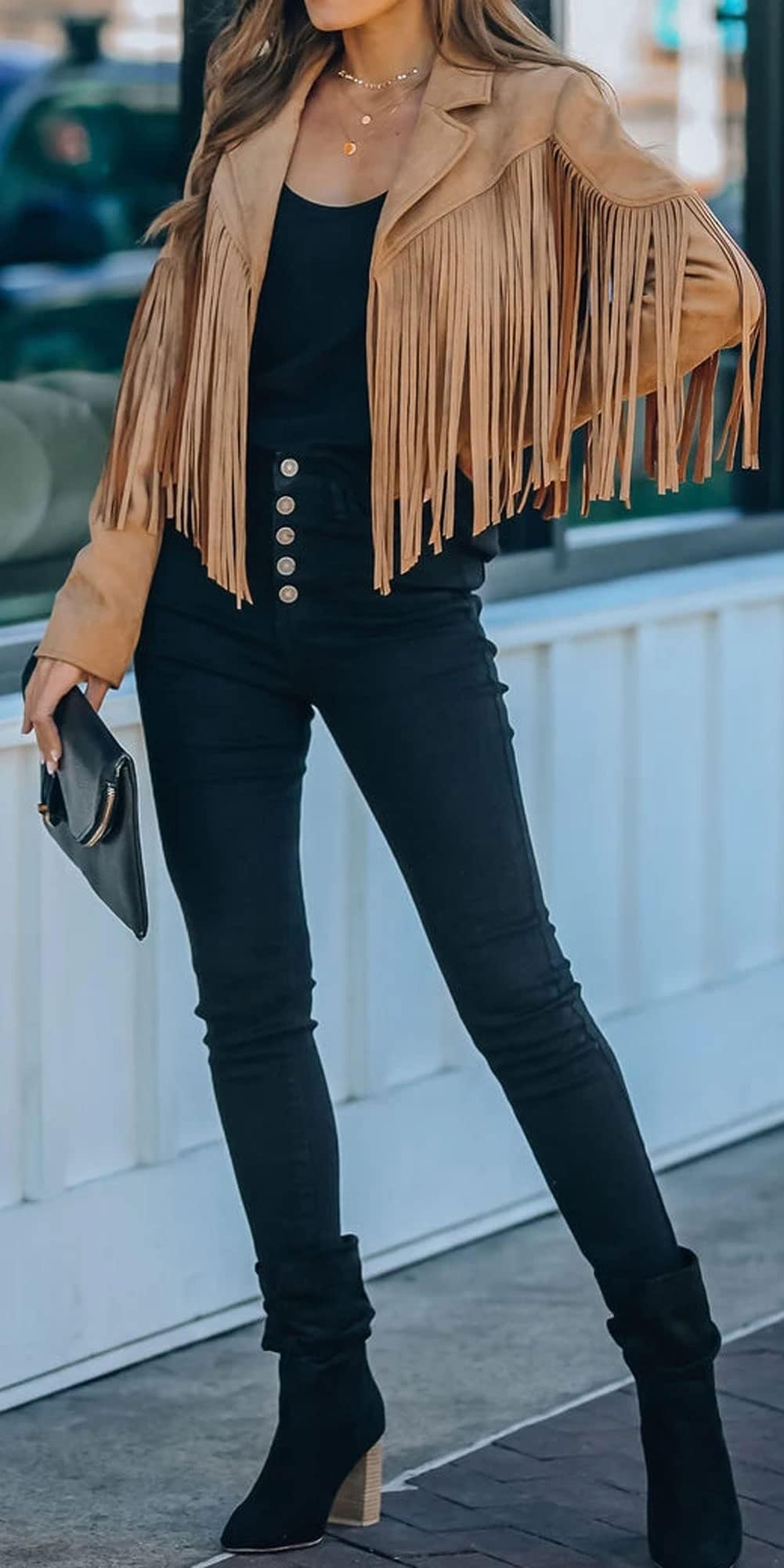 Bibowa Faux Suede Leather Jackets For Women Trendy Cowgirl Outfits Fall Western Fringe Cropped Jacket 2026 Tassel Motorcycle Crop Coats Winter Dark Khaki L