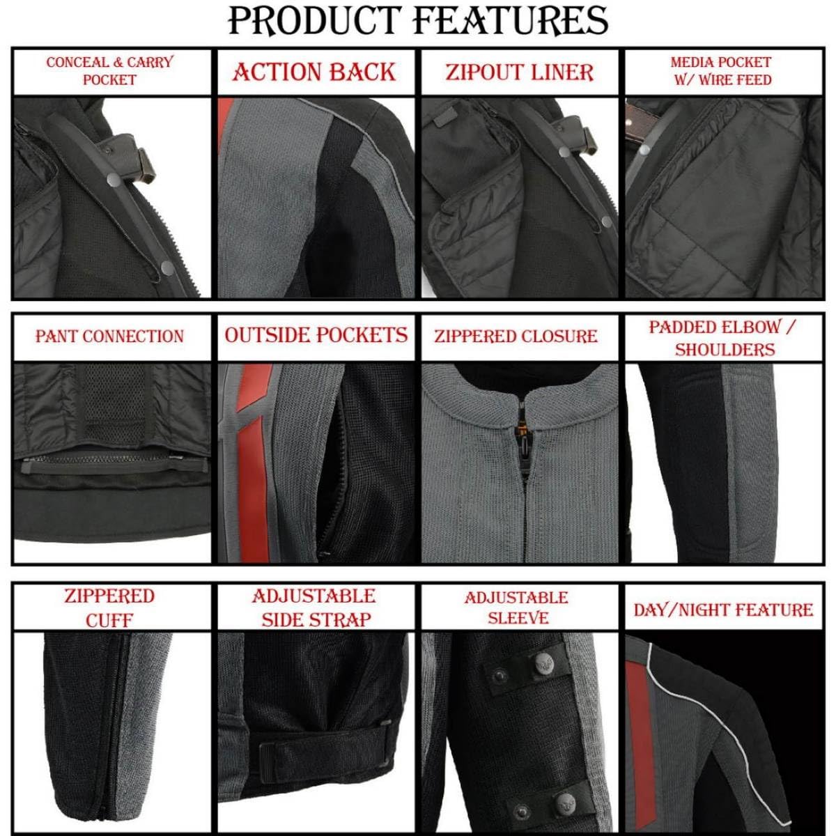 Milwaukee Leather Men’s CE Armored All-Season Motorcycle Jacket – Impact Protection Textile Racer Design - Large