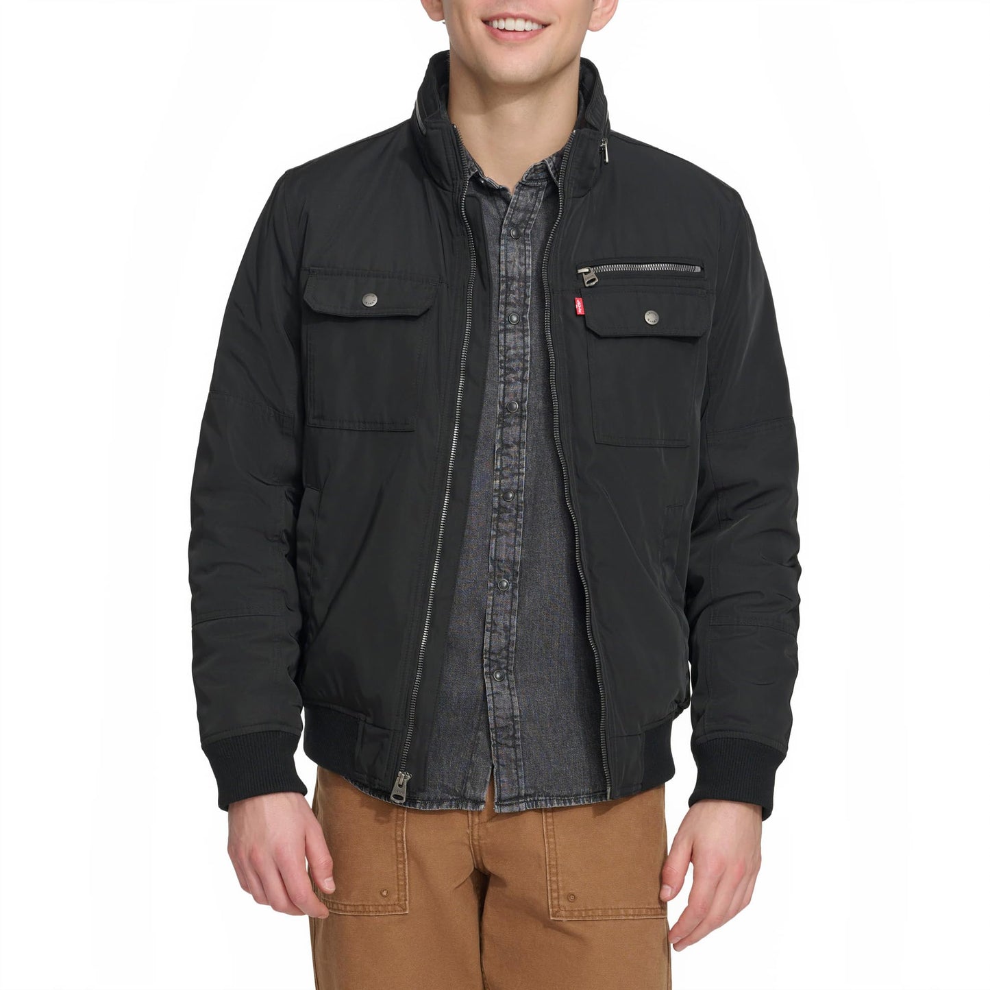 Levi's Stand Collar Utility Bomber Jacket, Black, M