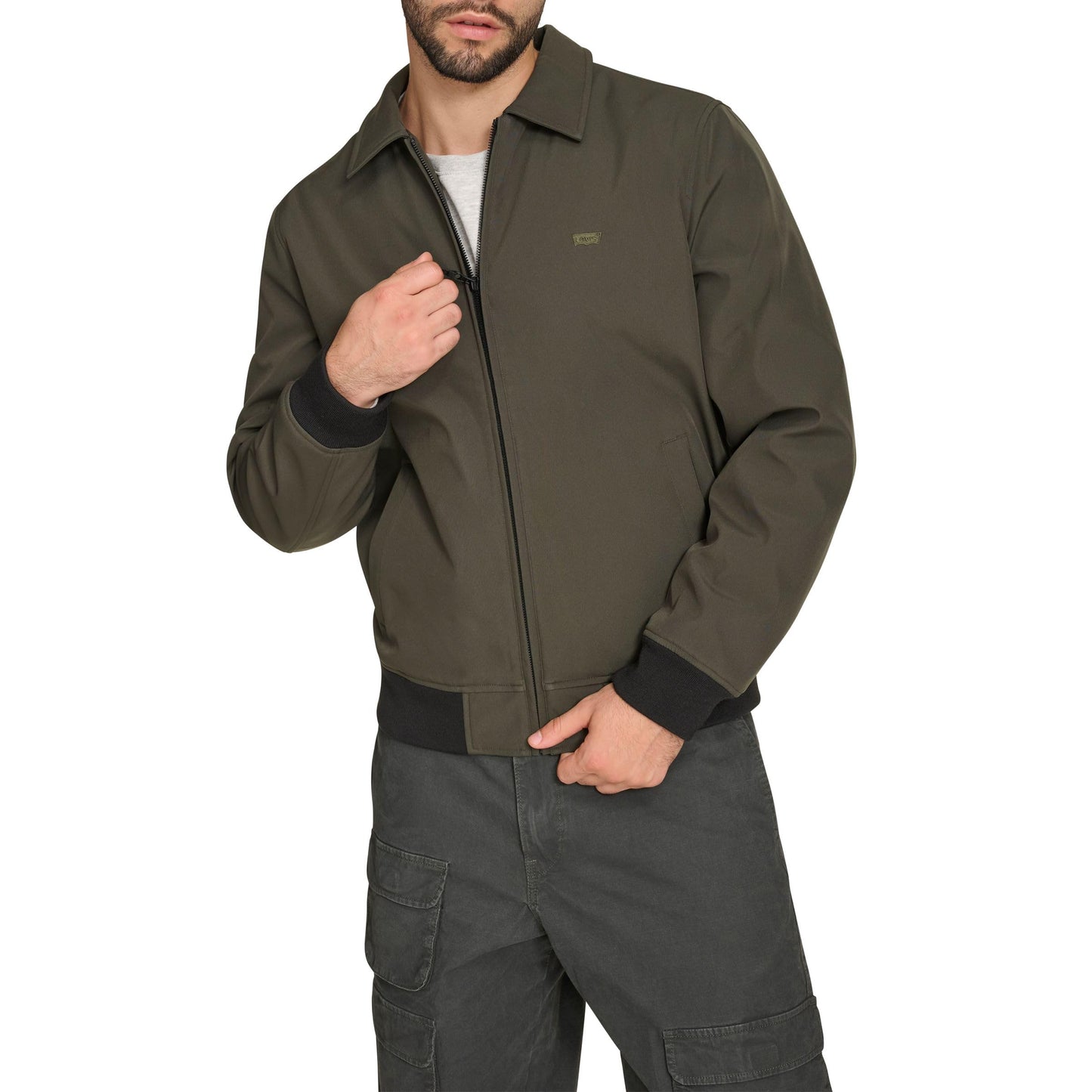 Levi's Men's Lightweight Softshell Varsity Rib Knit Bomber Jacket, Olive, X-Large
