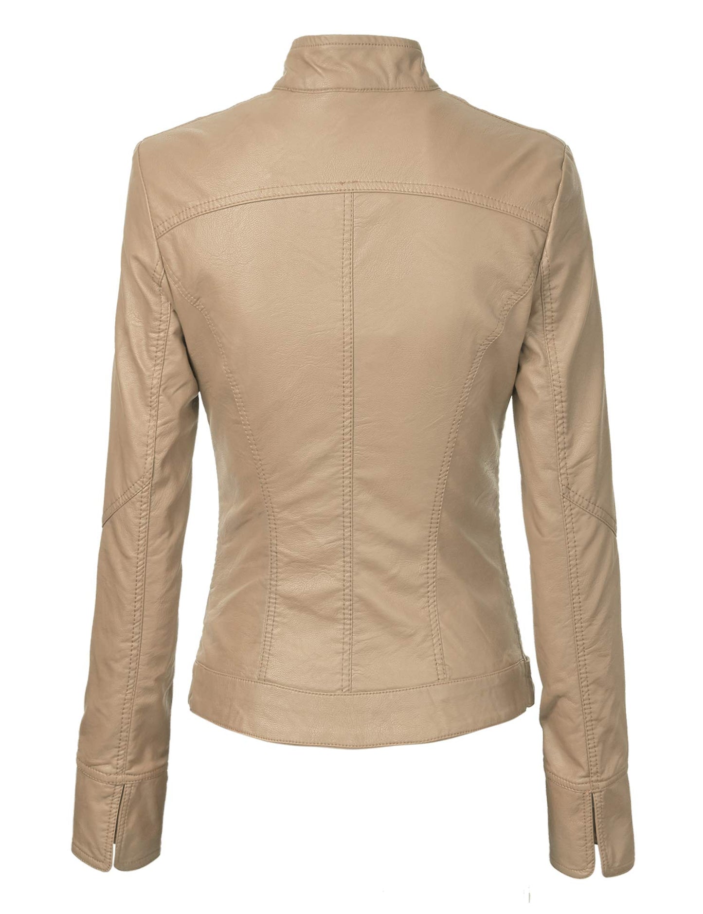 Made By Johnny MBJ WJC747 Womens Dressy Vegan Leather Biker Jacket M Khaki