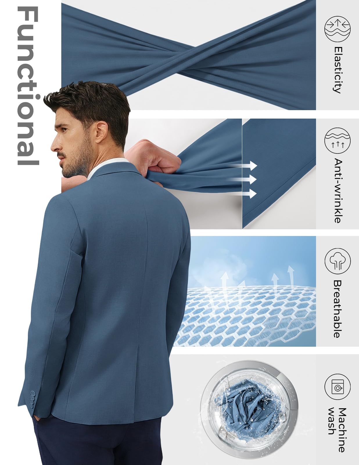 PJ PAUL JONES Casual Sport Coat for Men Stylish Regular Fit Sport Jacket Summer Blazers Denim Blue