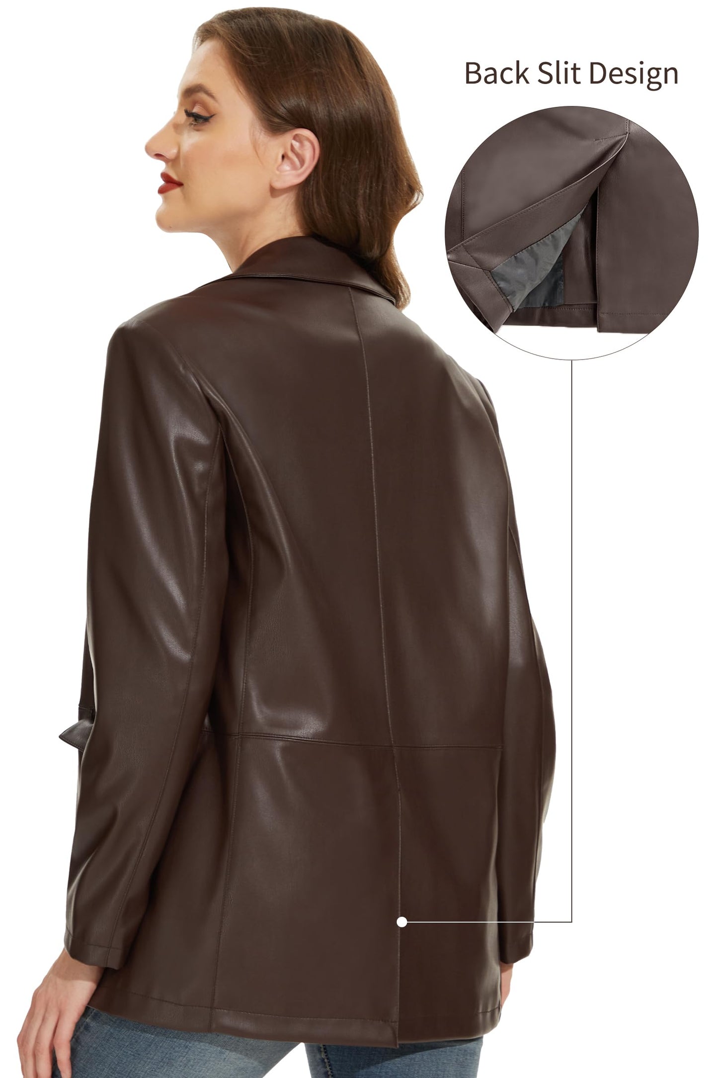 Fahsyee Women's Faux Leather Blazer, Vintage Moto Style Coat, L