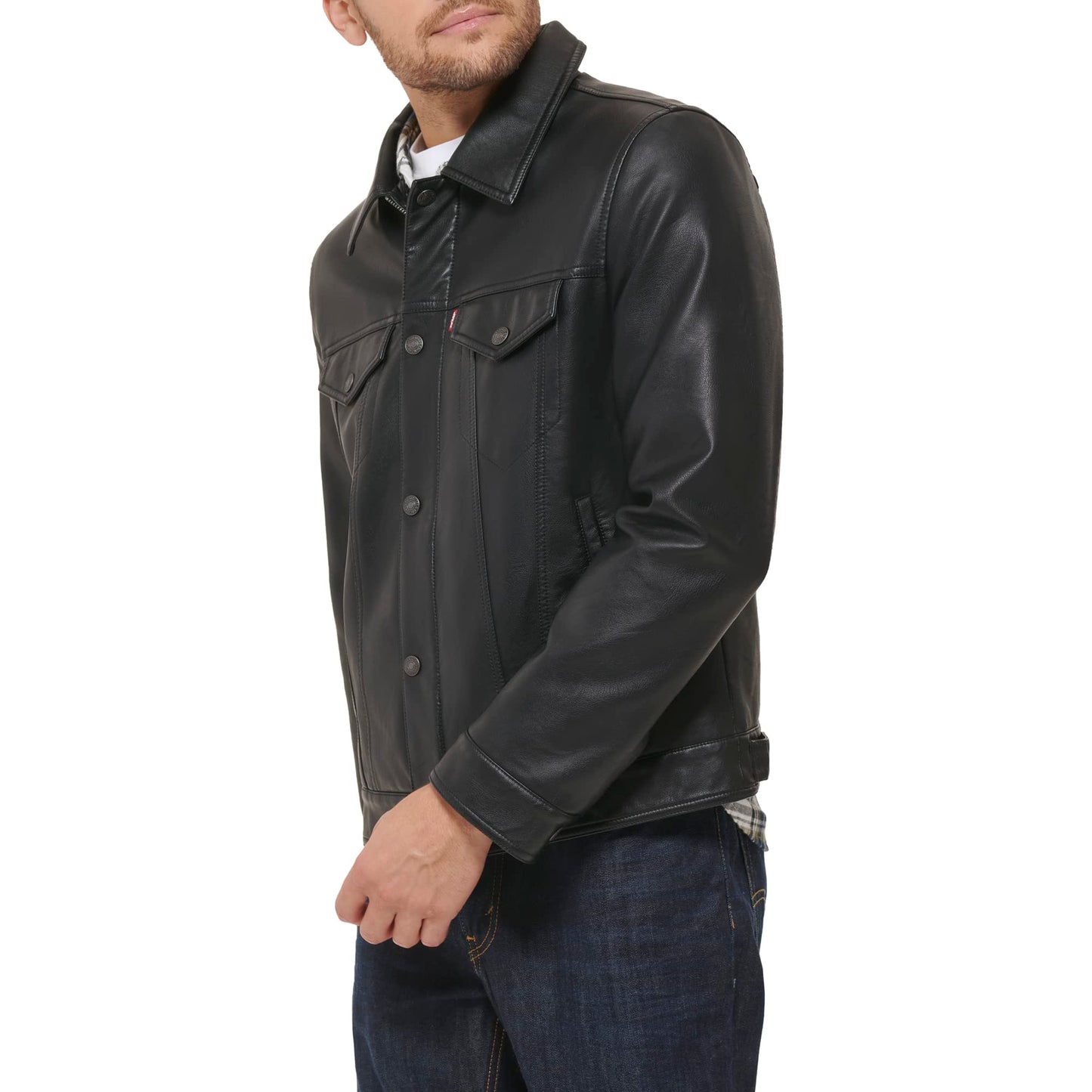 Levi's Men's Faux Leather Classic Trucker Jacket, New Black, Small