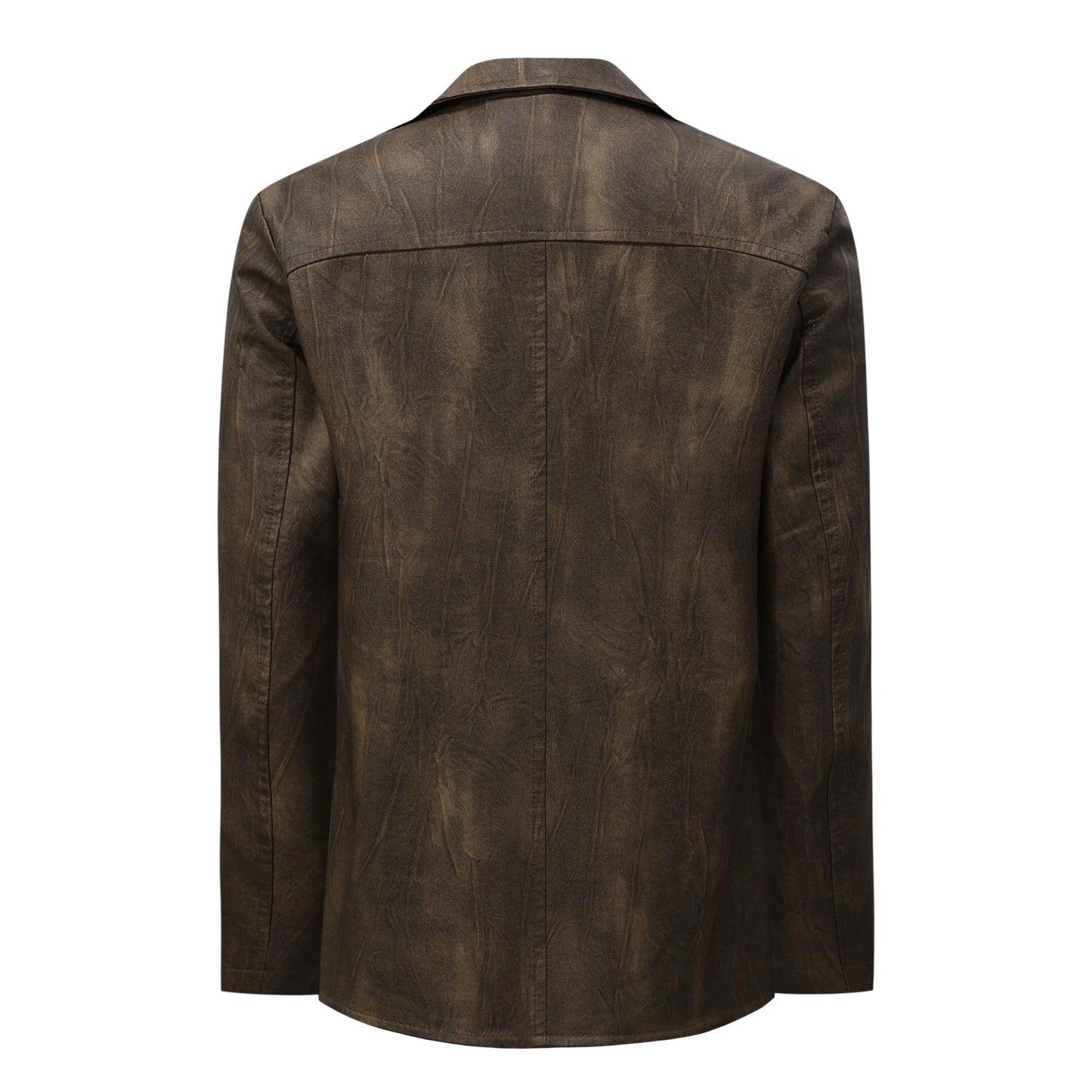 YFFUSHI Men's Vintage Faux Leather Blazer Jacket Brown