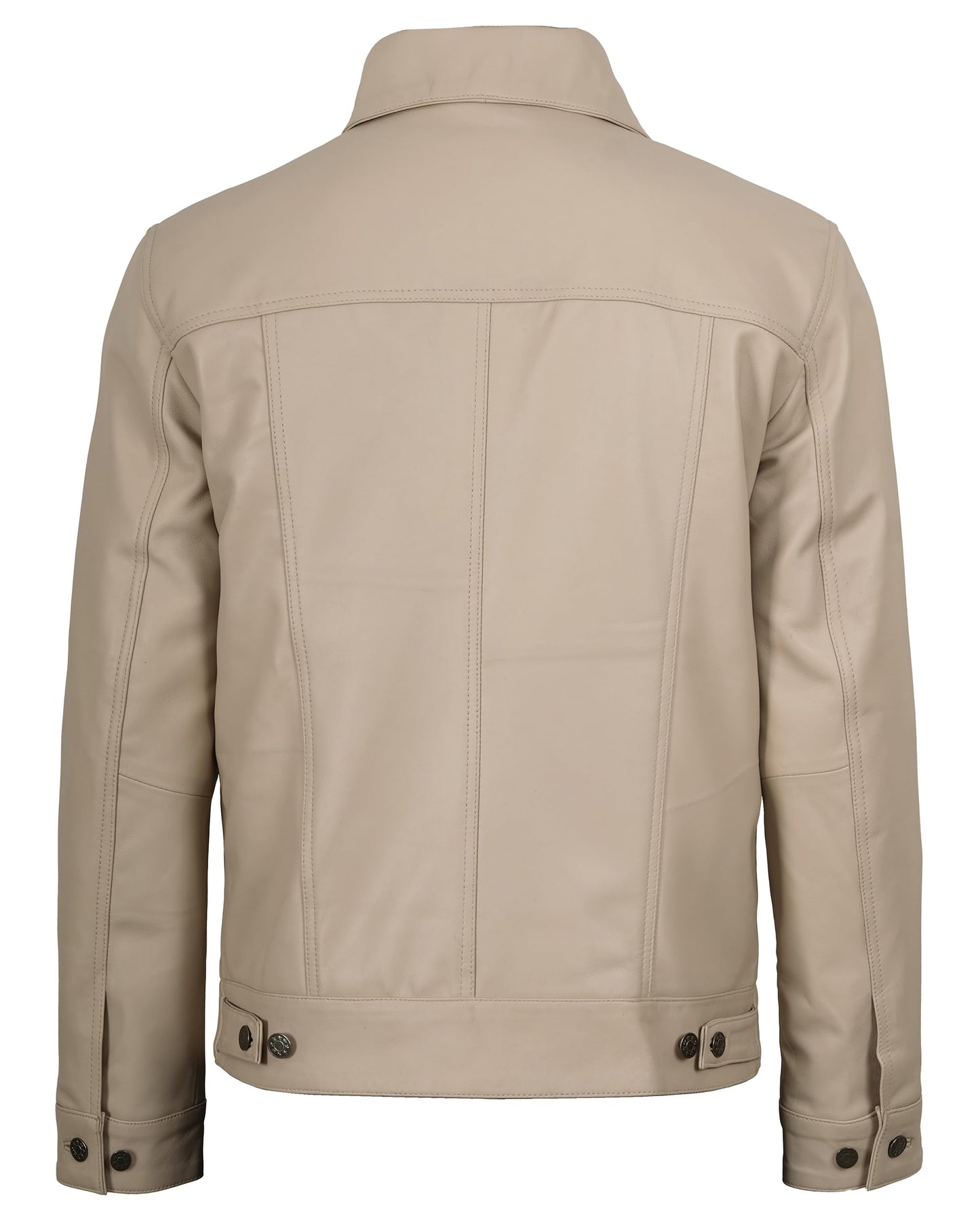 Blingsoul Classic Men's Trucker Leather Jacket with Shirt Style Collar | [1124025] Fernando Beige, XL