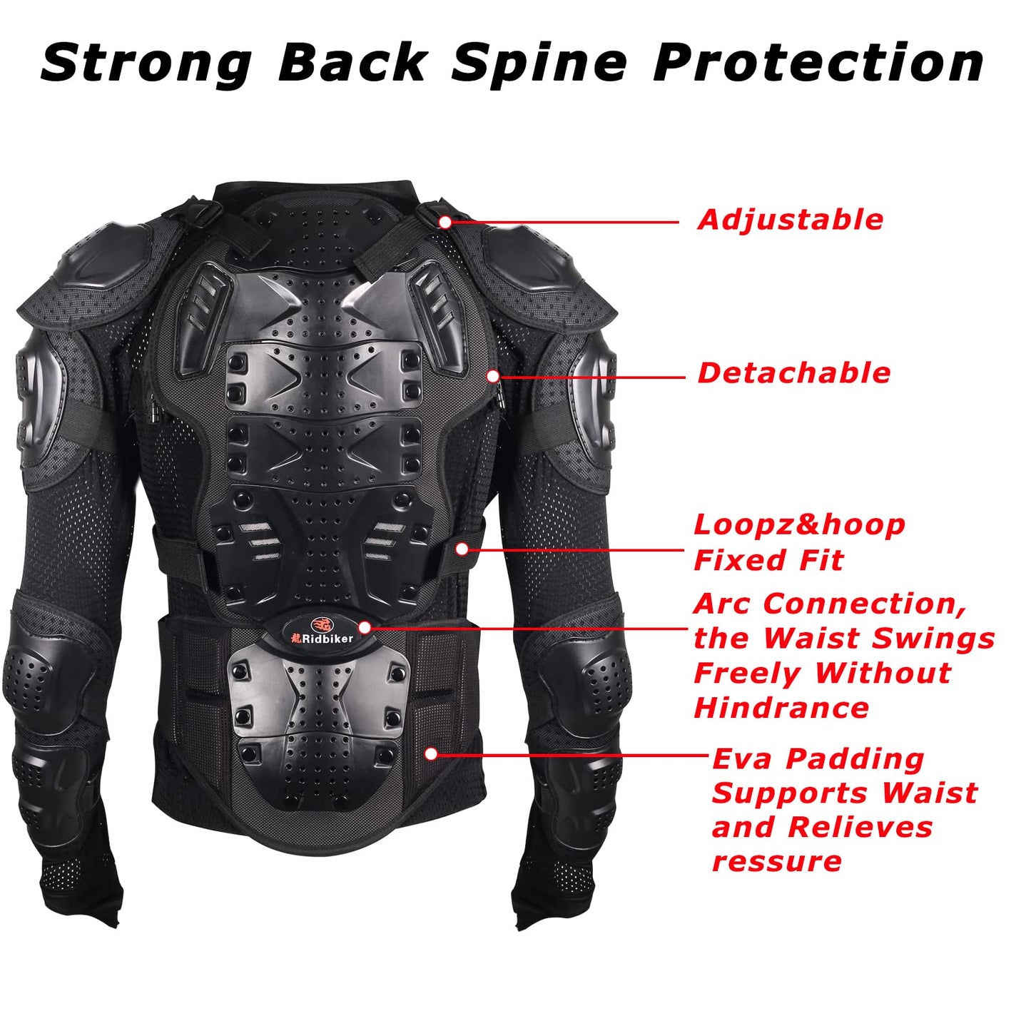 RIDBIKER Motorcycle Jacket Full Body Armor, Chest Protection Dirt Bike Gear for Men Motorcycle Gear Motorcycle Armor Motocross MTB Racing Off-Road (Medium, Black)