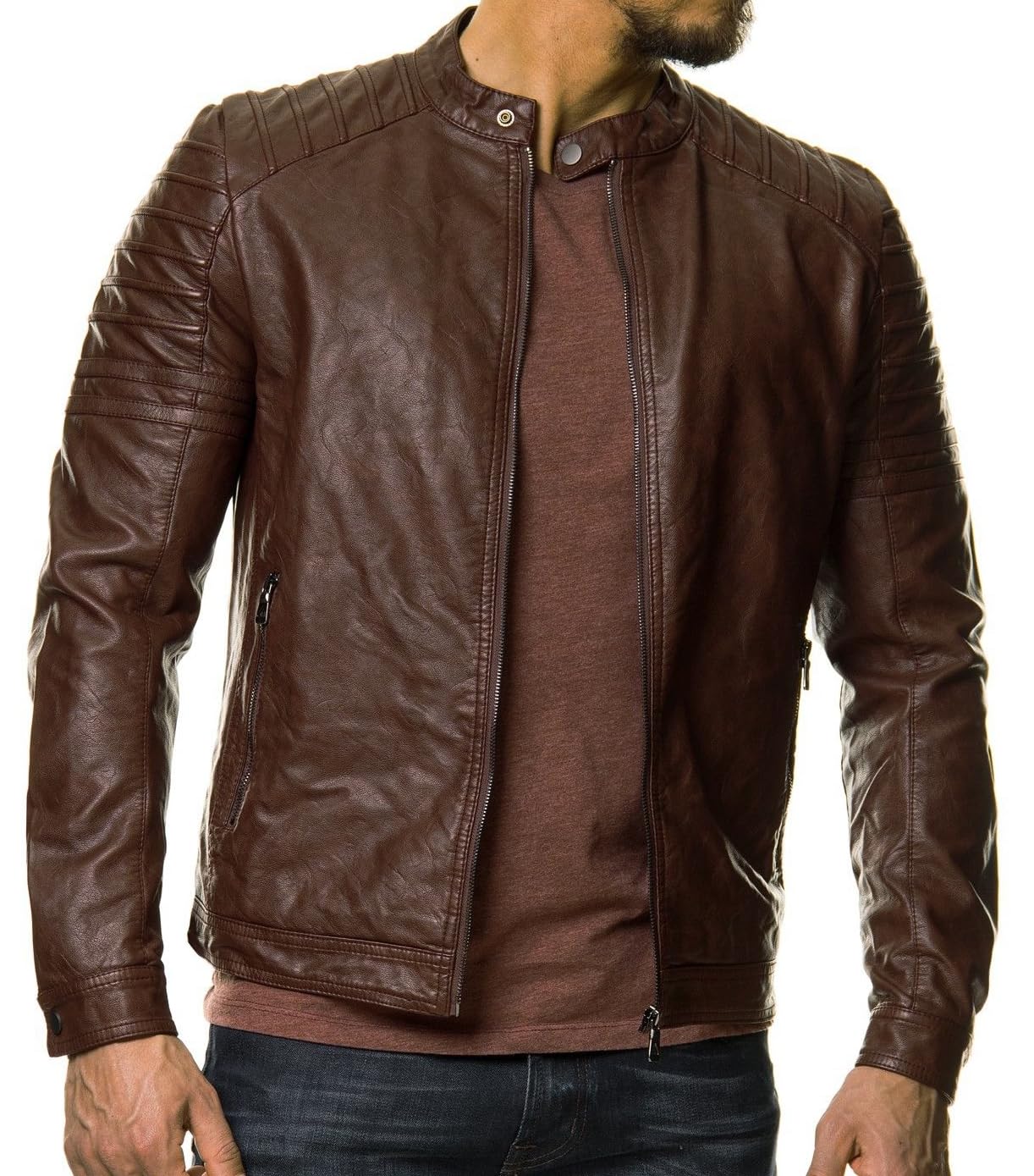 DECIMAL Men's Black REAL Lambskin Leather Biker Jacket VINTAGE GENUINE MOTORCYCLE JACKETS FOR MEN (US, Alpha, Medium, Regular, Regular, BROWN)
