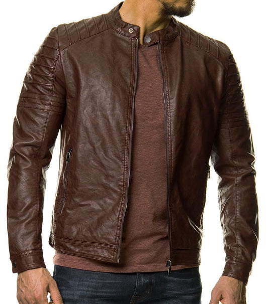 DECIMAL Men's Black REAL Lambskin Leather Biker Jacket VINTAGE GENUINE MOTORCYCLE JACKETS FOR MEN (US, Alpha, Medium, Regular, Regular, BROWN)