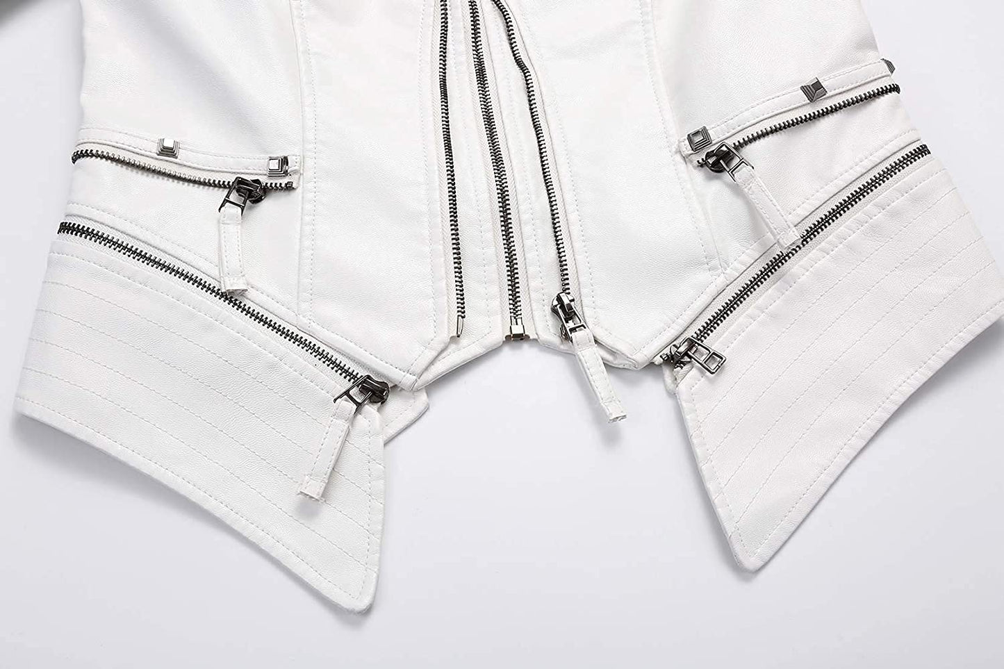 chouyatou Women's Fashion Studded Perfectly Shaping Faux Leather Biker Jacket (XX-Large, White)