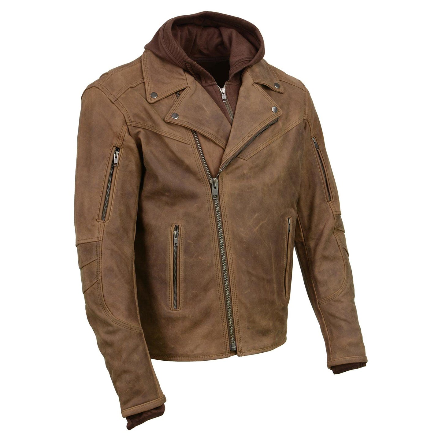 Milwaukee Leather Men's Premium Leather Motorcycle Riders Vented Jacket with Removable Hoody Liner - X-Large