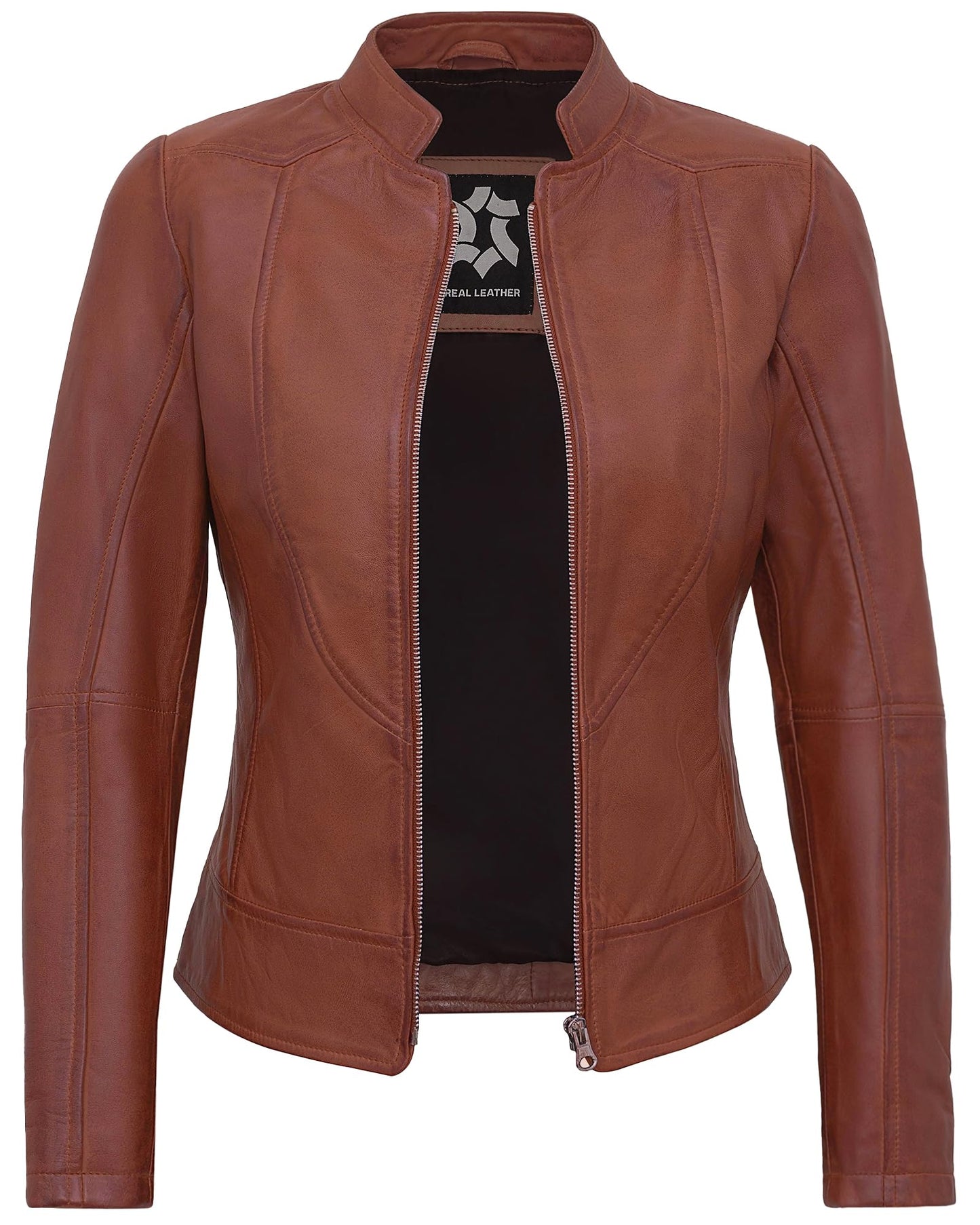 UrbanFocal Women Leather Jackets - Womens Brown Leather Jacket | [101002806] Cognac Amy, 2XL