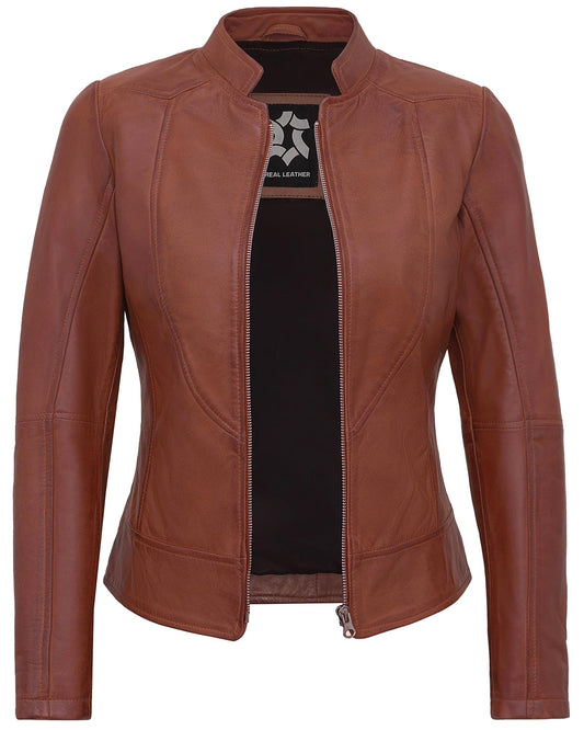 UrbanFocal Women Leather Jackets - Womens Brown Leather Jacket | [101002806] Cognac Amy, 2XL