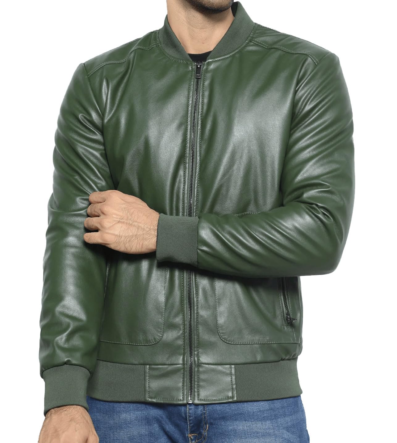 Crafter A2 Aviator Flying Tiger WWII Flight Aviator Bomber Jacket in Real Leather for Men B3 Bomber leather jacket (US, Alpha, X-Large, Regular, Regular, Olive)