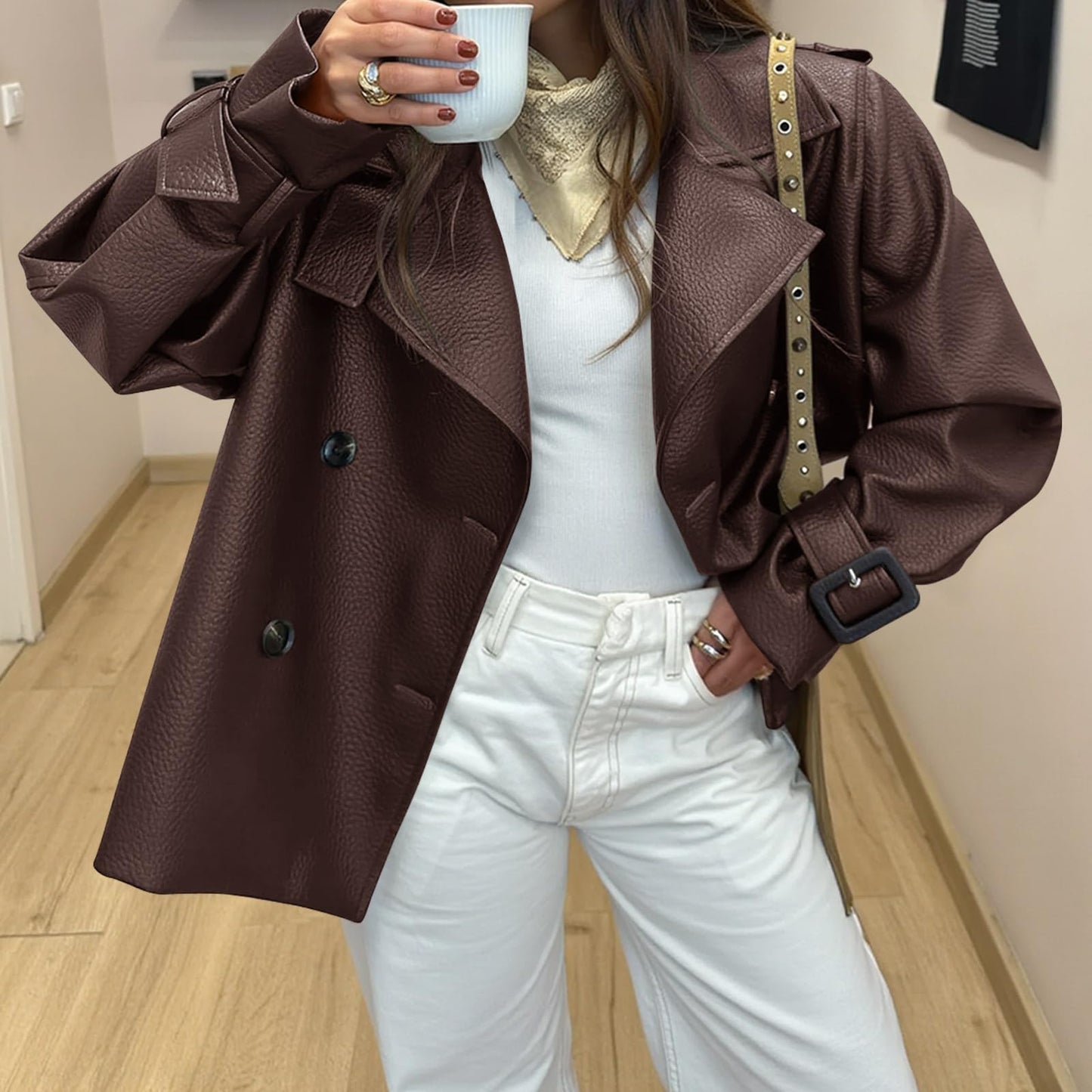 Yousify Womens Textured Faux Leather Jackets Oversized Button Down Motorcycle Clothes Casual Fall Trendy Coat Outerwear