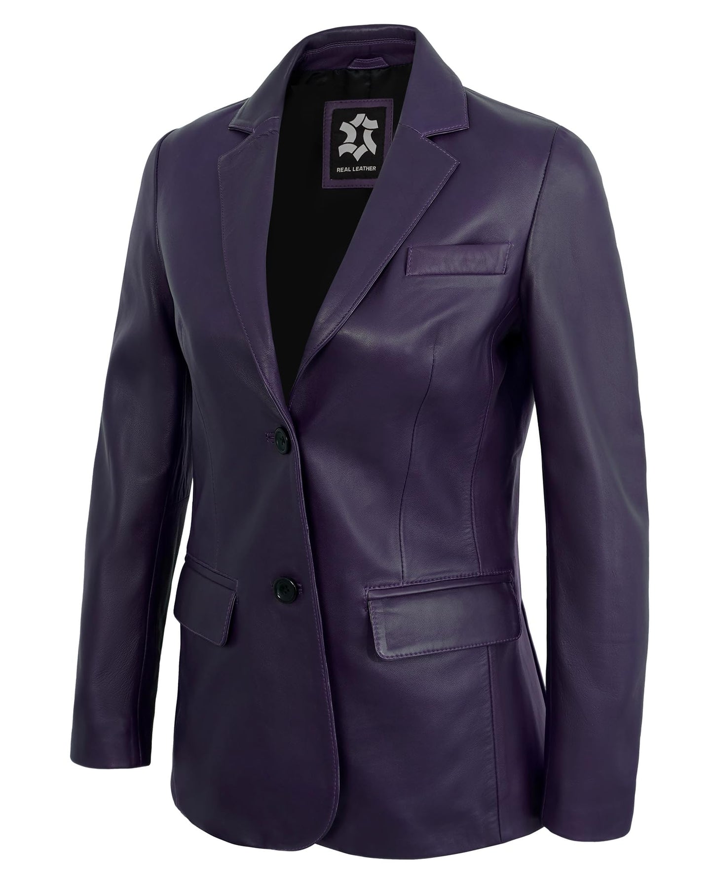 UrbanFocal Trendy Purple Leather Blazer Women - Real Lambskin Classic 2 Button Womens Leather Jacket | [101012603] 2 Button Purple, M