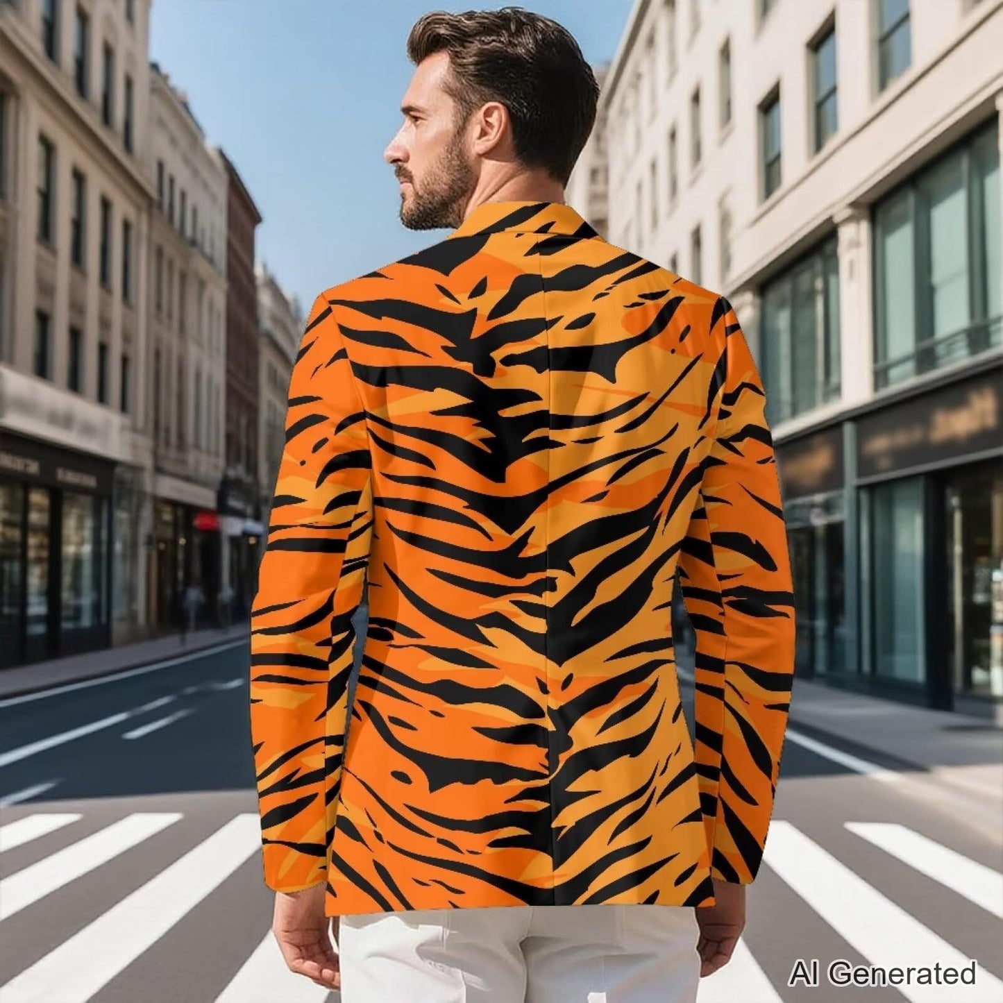 Psaytomey Men's Casual Suit Blazer Jackets Lightweight Sports Coats One Button Tiger Skin Printed Blazer for Men Business Jackets Plus Size Blazer