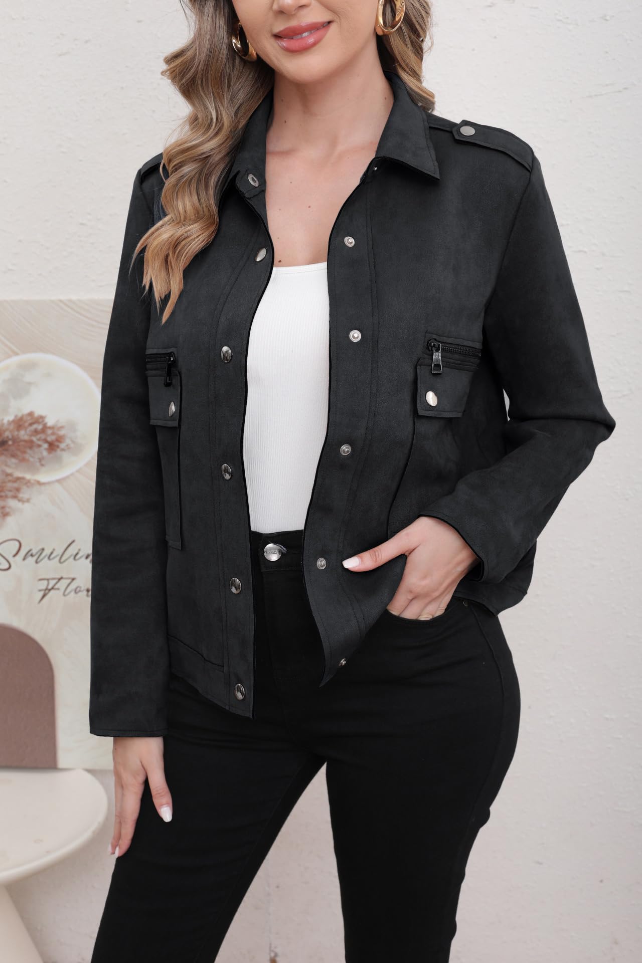 utcoco Womens Cropped Suede Leather Jacket Fashion Motorcycle Bomber Jackets Fall Winter Coats for Women 2025 (X-Large, Black)
