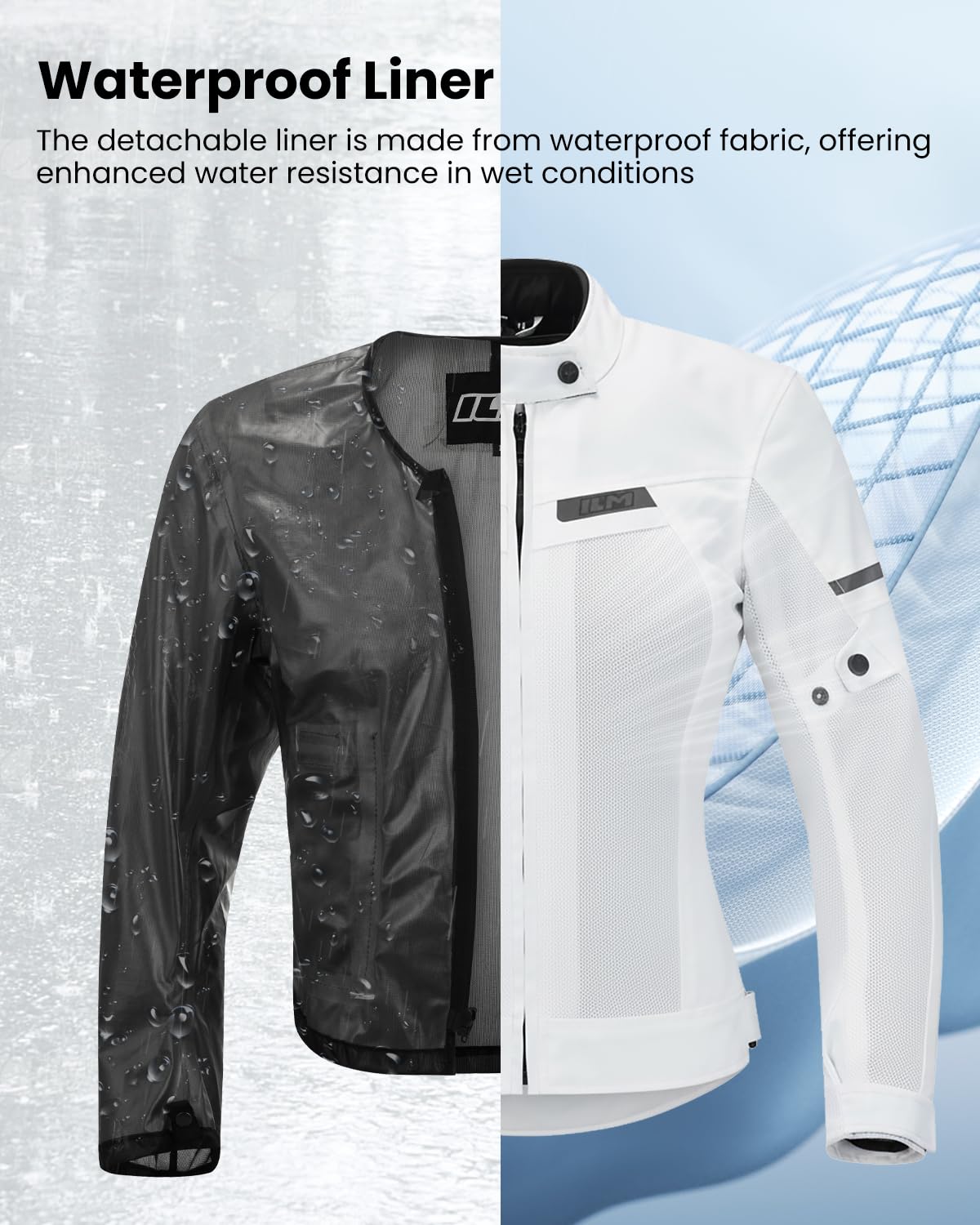 ILM Women Motorcycle Jacket with Armor CE Lightweight Moto Jacket with Detachable and Waterproof Mesh Liner All Season JM4 (White, M)