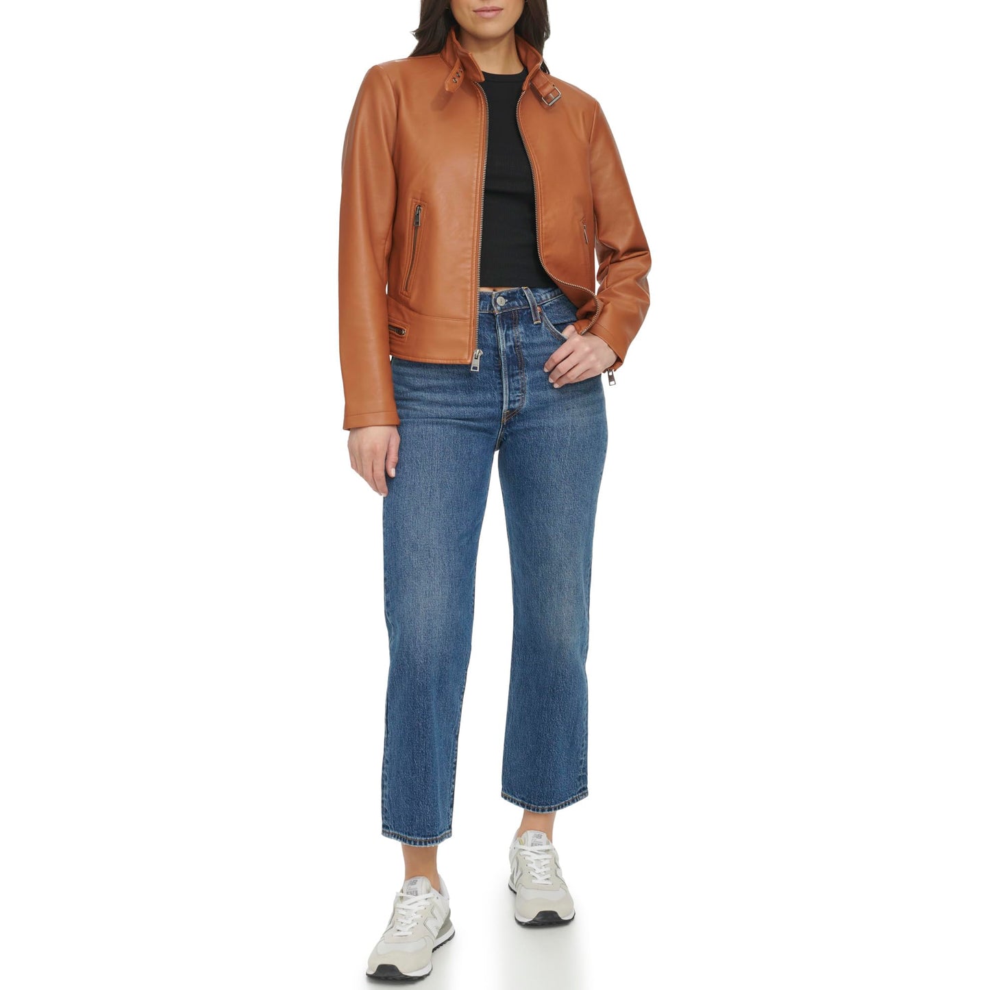 Levi's Women's Faux Leather Motocross Racer Jacket (Standard and Plus), Mocha Latch Collar, Large