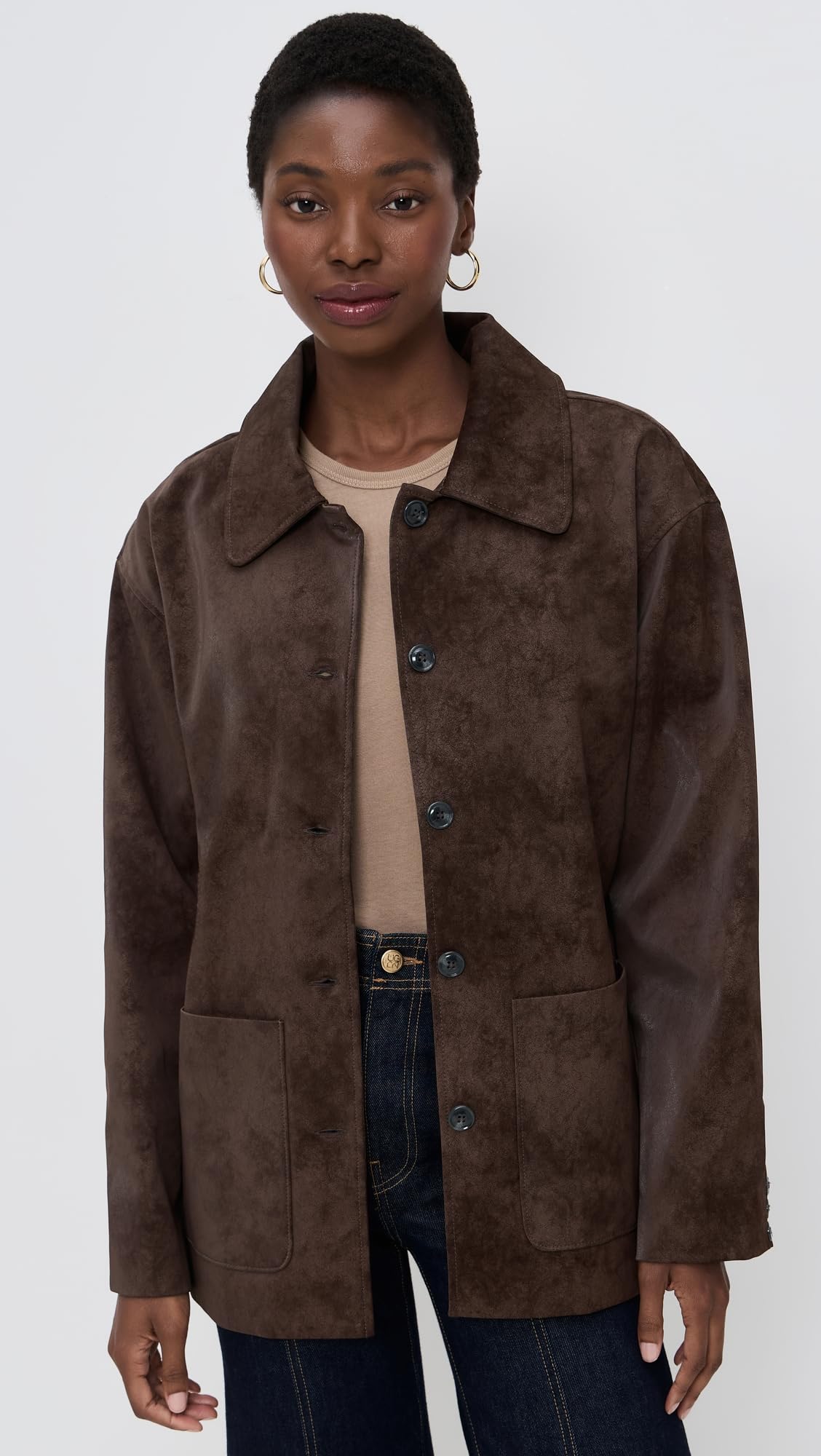 WAYF Women's Rita Faux Suede Jacket, Espresso, L