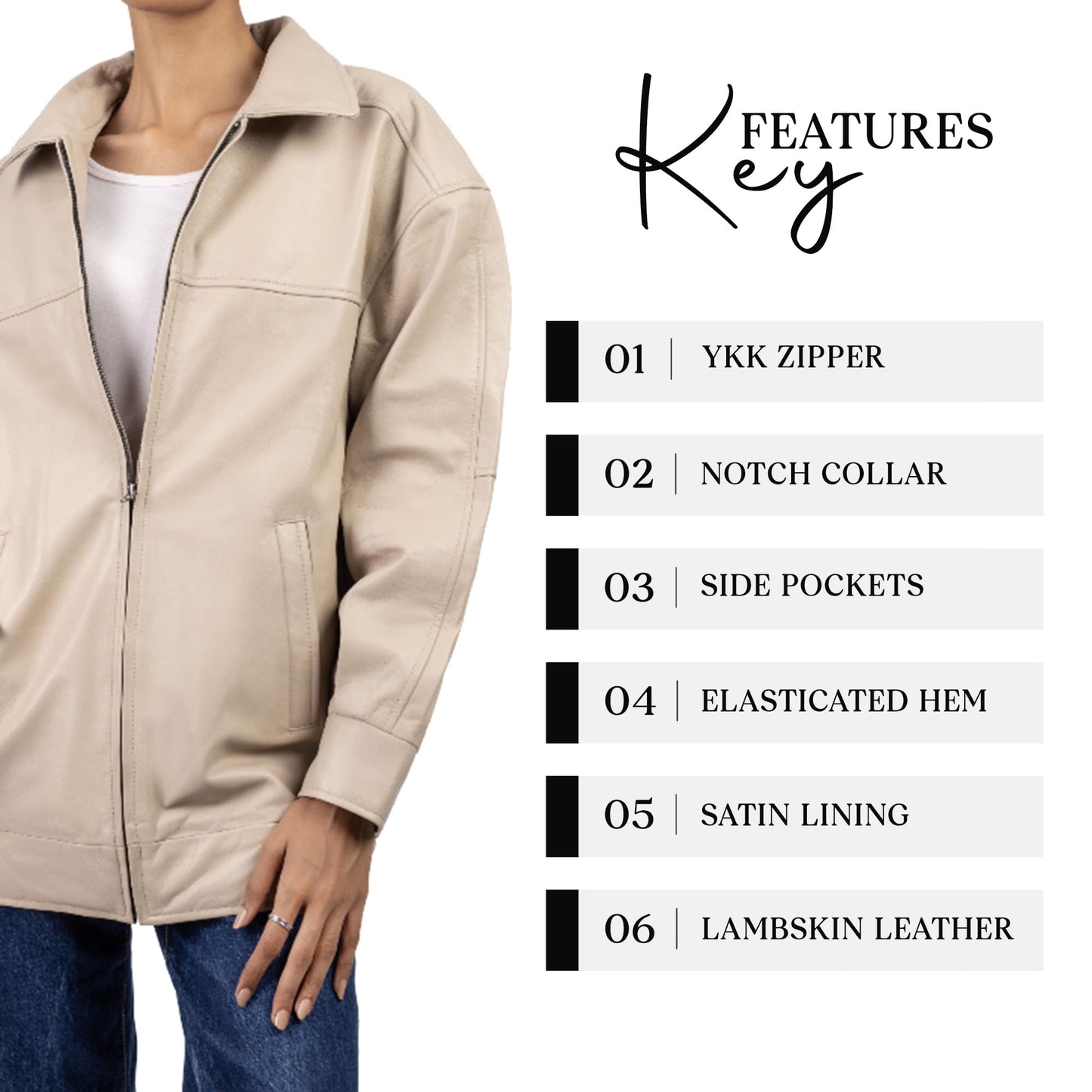 Jild Oversized Leather Jacket Women - Lambskin Leather Fall Jacket for Womens Fashion Plus Size Outfits (OSW-A.White-M)
