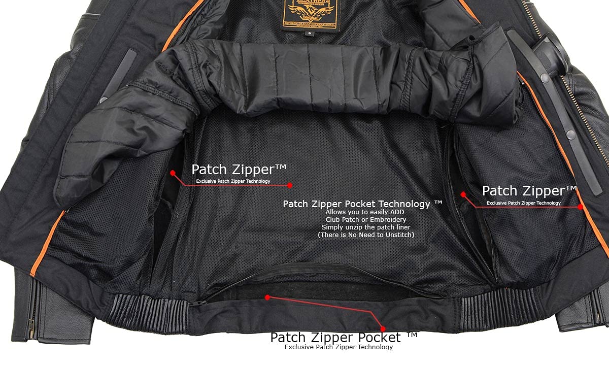 Milwaukee Leather SH1785 Men's Black Leather Scooter Style Motorcycle Jacket w/Side Stretch and Reflective Piping - Large