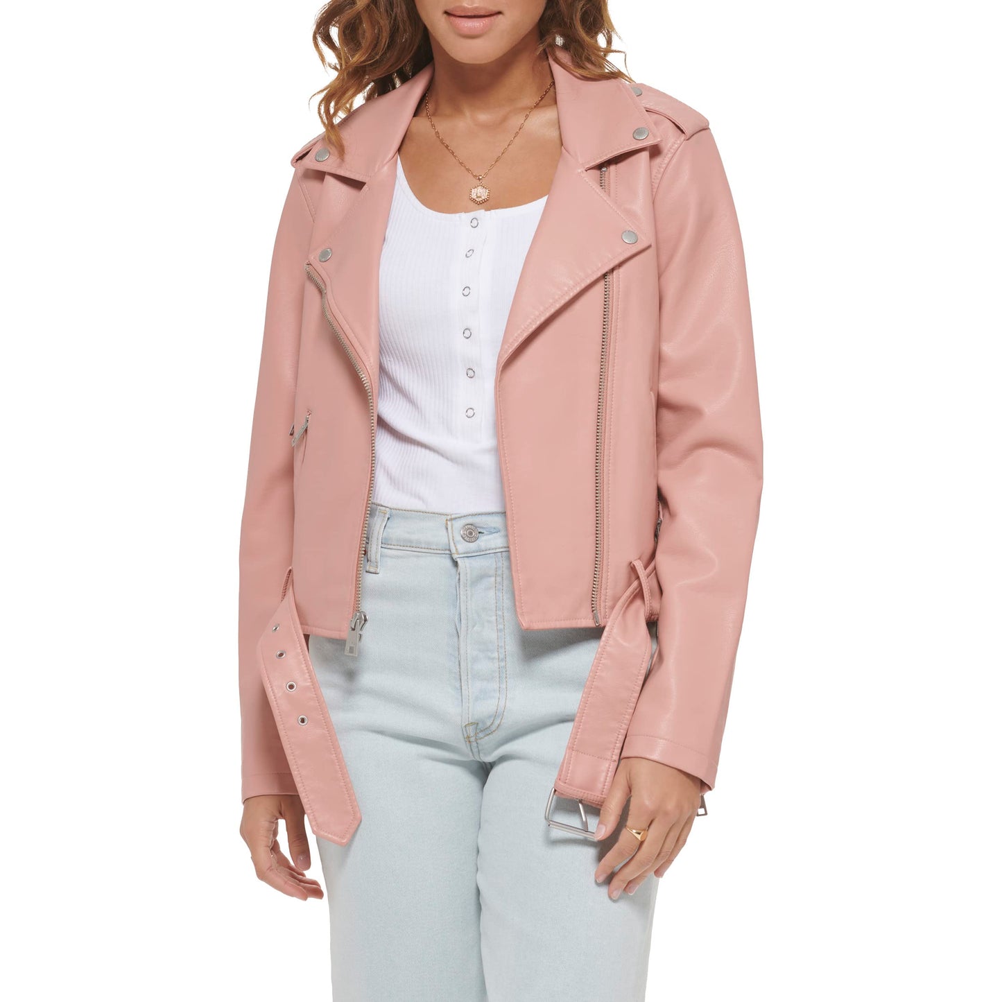 Levi's Women's Faux Leather Belted Motorcycle Jacket (Standard and Plus Sizes), Cameo Brown, X-Small