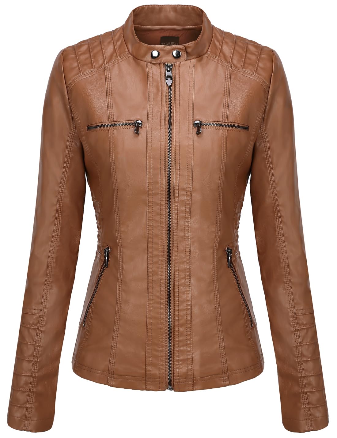 Tanming Womens Faux Leather Jacket Hooded Moto Biker Coat Outerwear Fall Fashion Outfits Winter Clothes