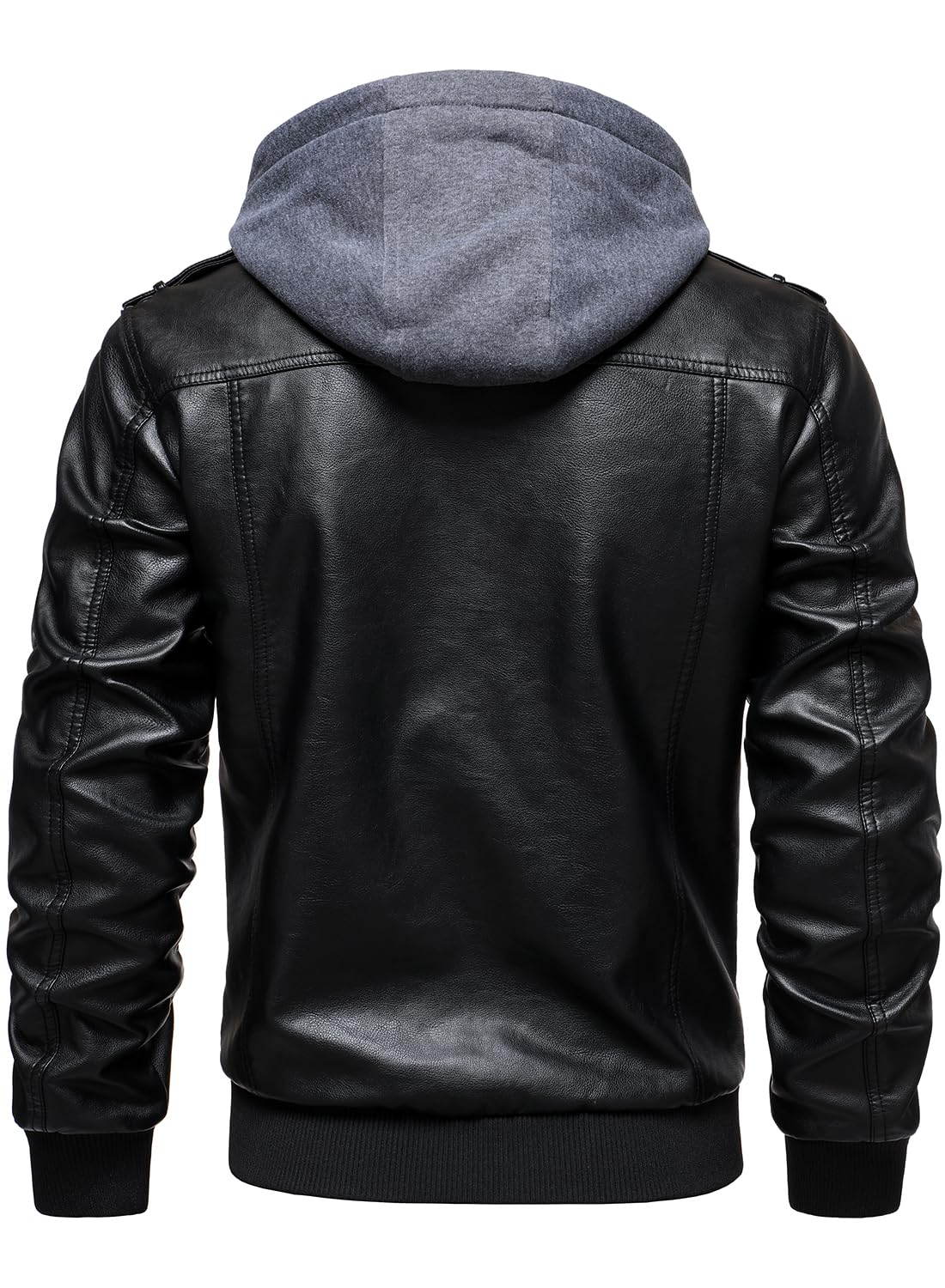 HOOD CREW Men's Faux Leather Hooded Jacket Motorcycle Jackets Water Repellent Windproof PU Moto Vintage Bomber Hoodie Coats Black M