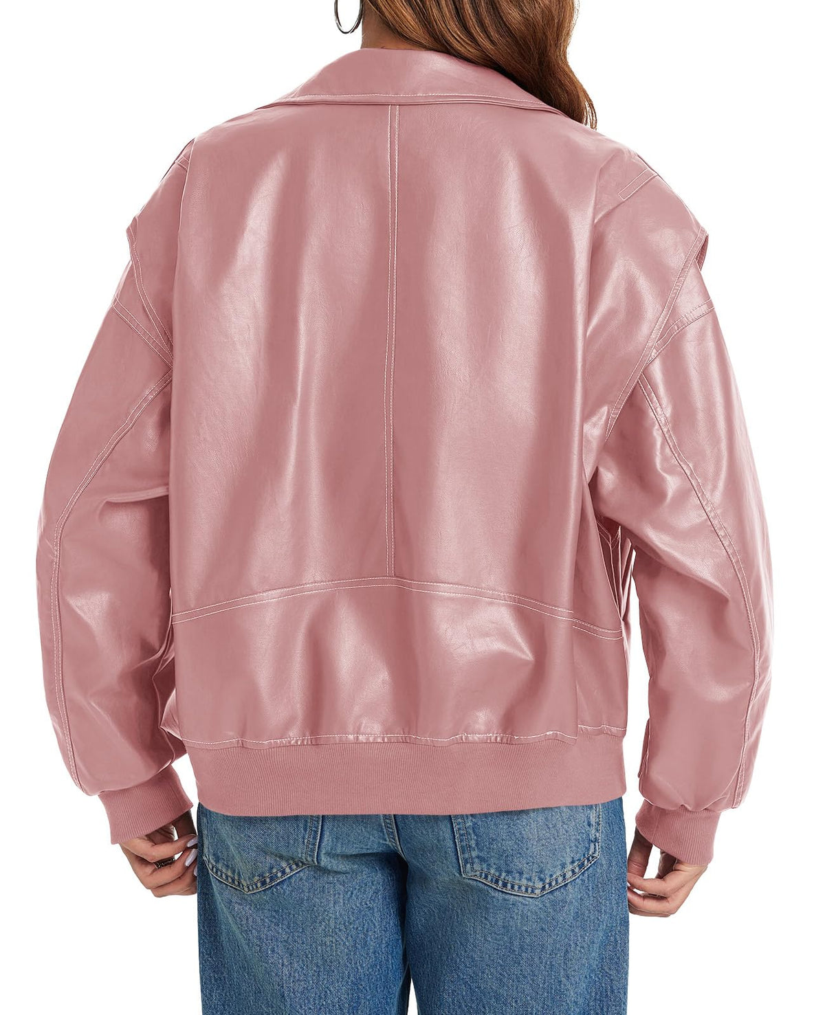 Tankaneo Womens Oversized Leather Bomber Jackets Zip Up Motorcycle Coats
