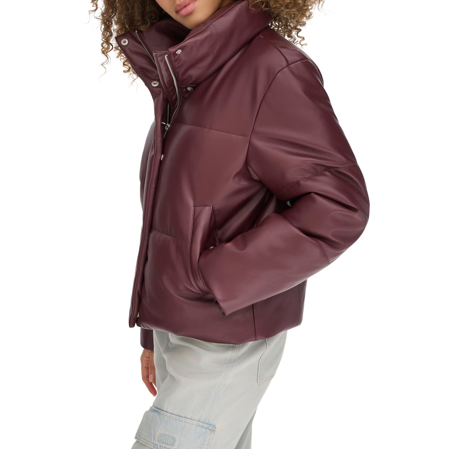 Levi's Women's Vegan Leather Quilted Shorty Puffer, Fig, X-Large