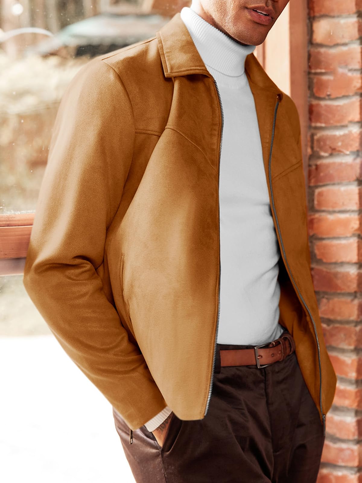 Runcati Men's Suede Jacket Full Zip Casual Vintage Jackets Lightweight Classic Trucker Coat