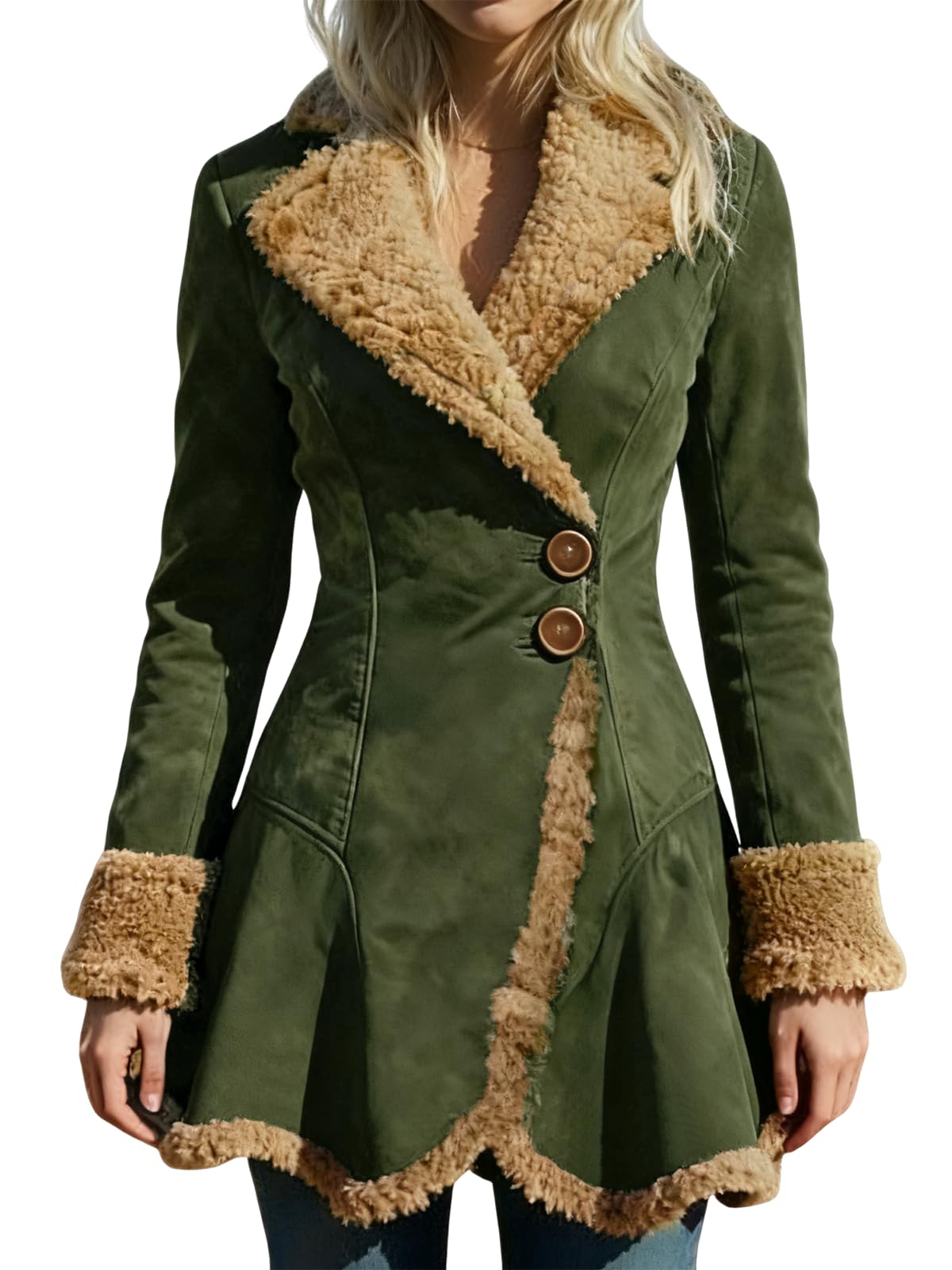 utcoco Womens Sherpa Lined Suede Jacket 2026 Fall Fashion Outfits Slim-Fit Faux leather Fleece Jackets Winter Coats (Medium, Green)
