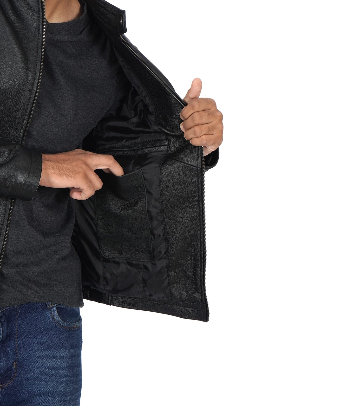 Decrum Disc Men's Leather Jacket - Leather Jacket Men | [12315272] Ricardo Blck Cowhide, S