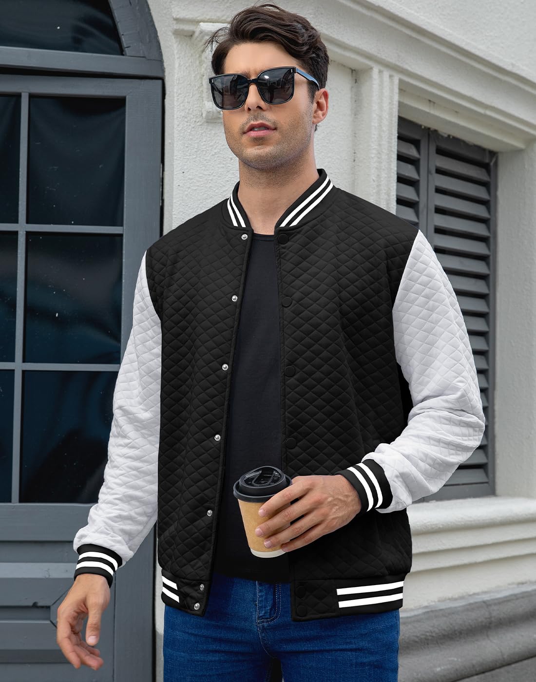 Wizoat Mens Varsity Jacket Lightweight Jacket Causal Waffle Letterman Bomber Jackets
