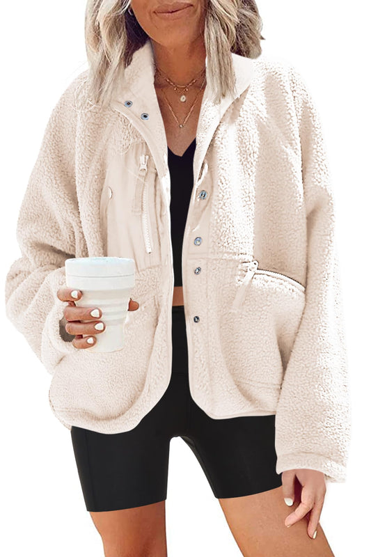 Nirovien Fuzzy Fleece Jacket Womens Sherpa Jacket Button Up Jacket Fleece Jacket for Women Winter Coats(Beige,M)