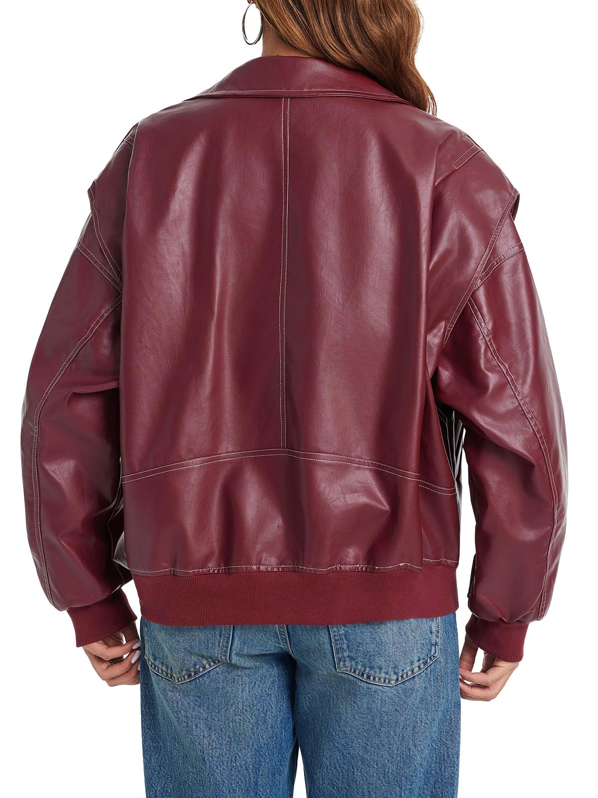 Tankaneo Womens Leather Jacket Faux Oversized Motorcycle Bomber Coats Jackets Fashion Outfits Clothes