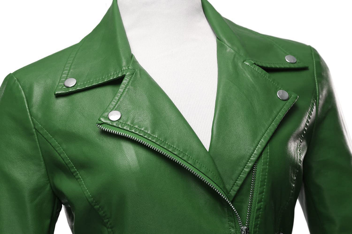 Tanming Women's Faux Leather Moto Biker Short Coat Jacket (Green-M)